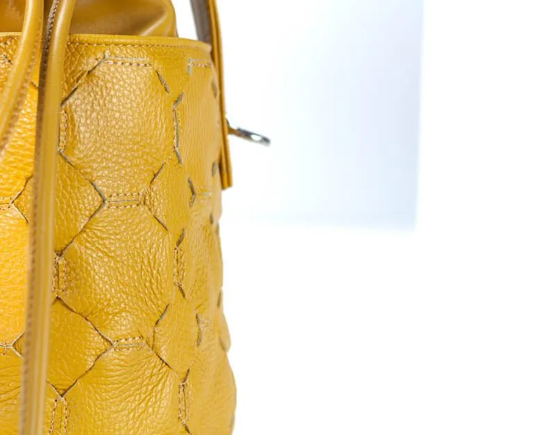 Helon mini bucket bag - Handwoven yellow leather