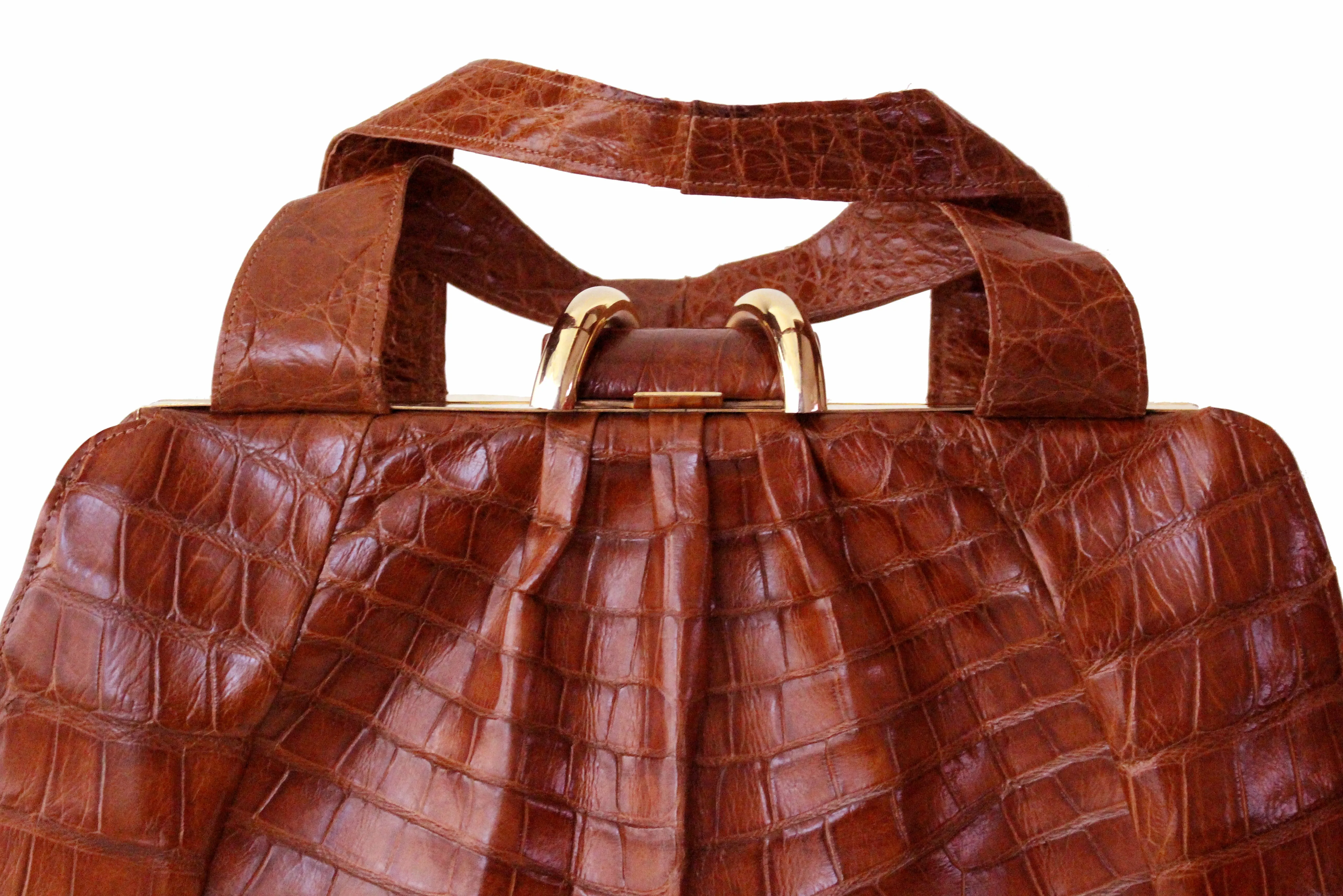 INDUSTRIA ARGENTINA cognac color gathered crocodile skin handbag