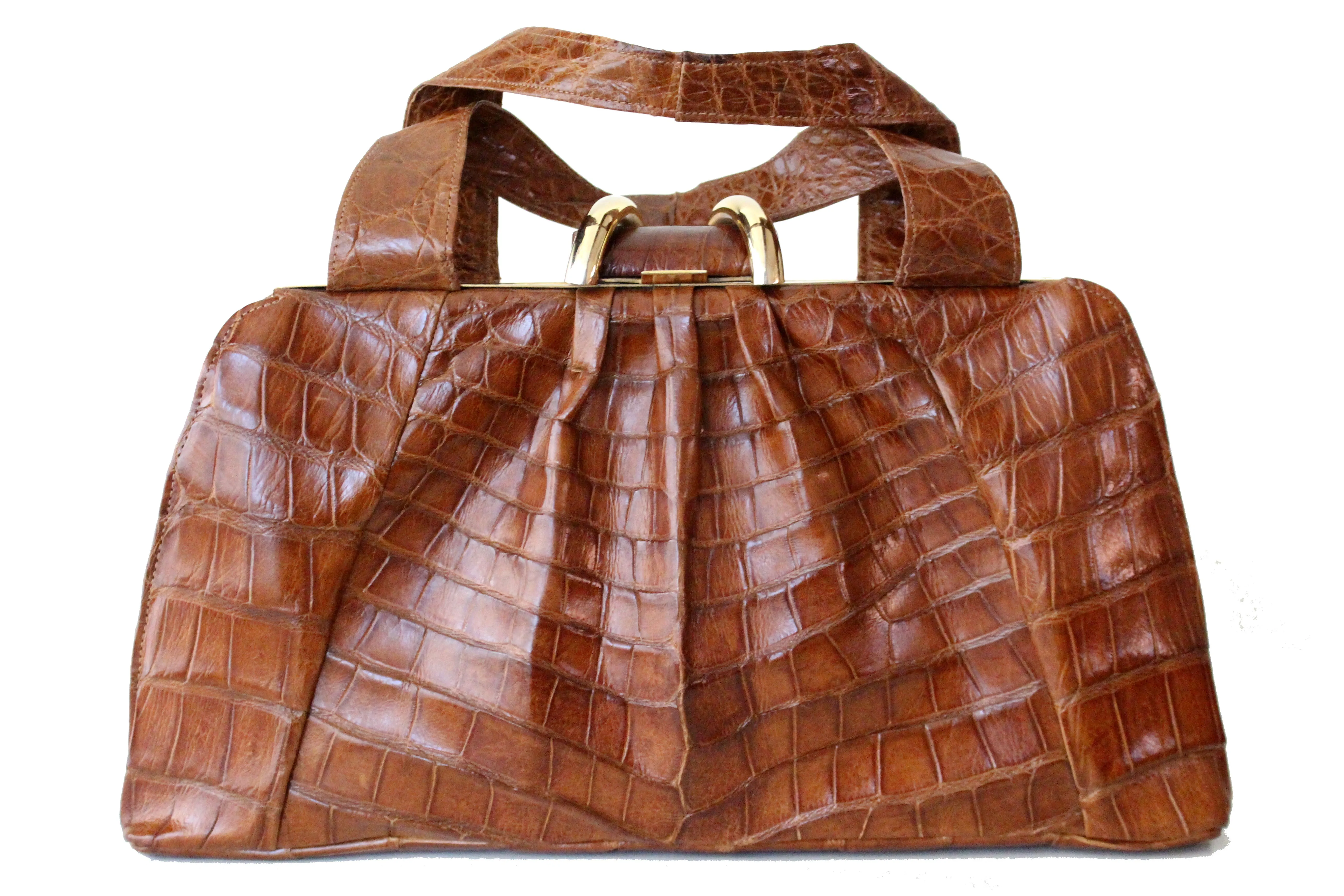 INDUSTRIA ARGENTINA cognac color gathered crocodile skin handbag