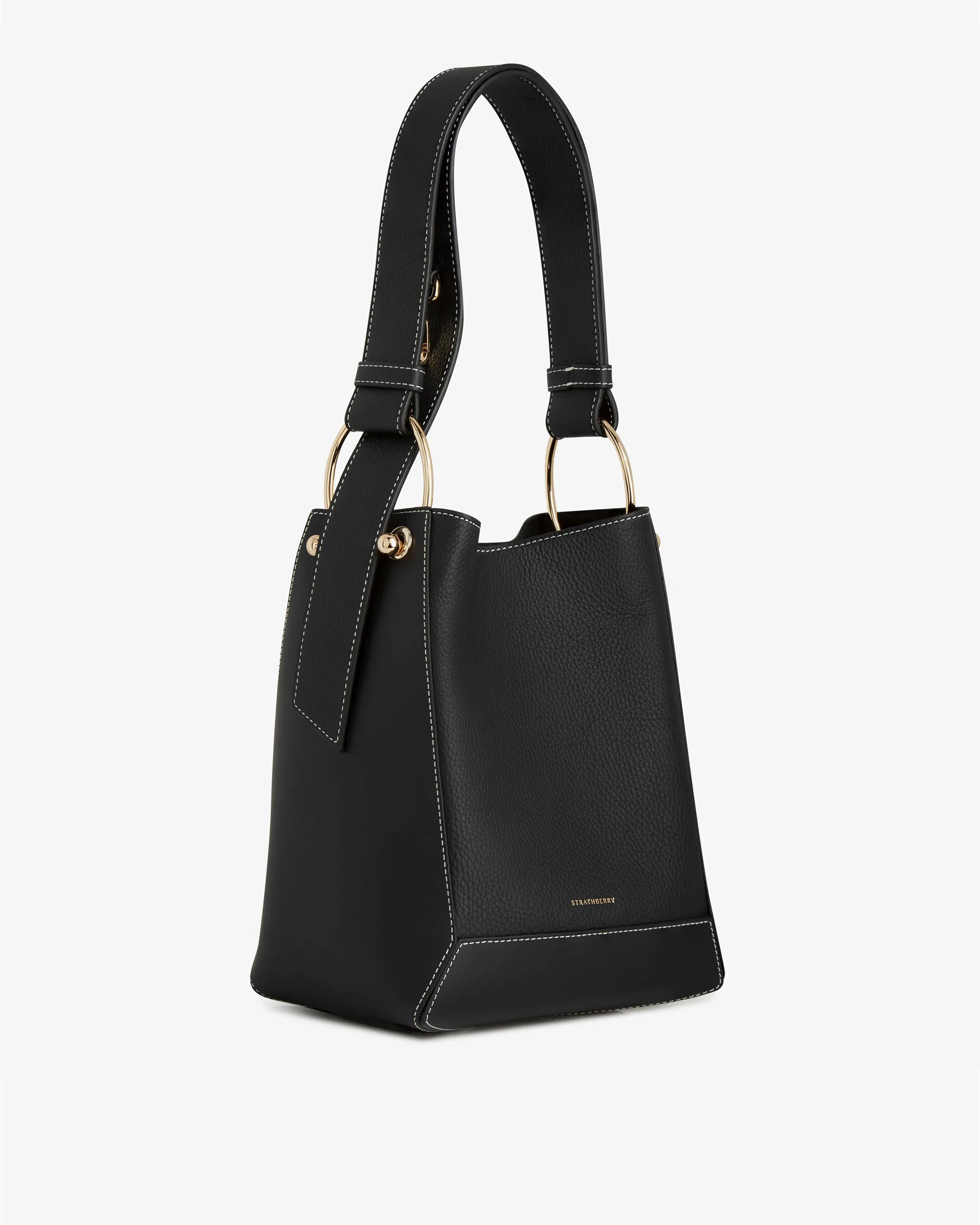 Lana Midi Bucket Bag - Black with Vanilla Stitch