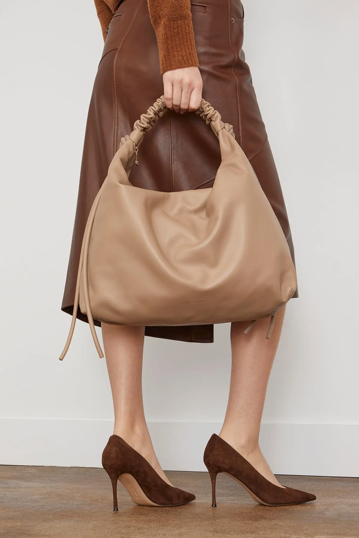 Large Drawstring Shoulder Bag in Mushroom