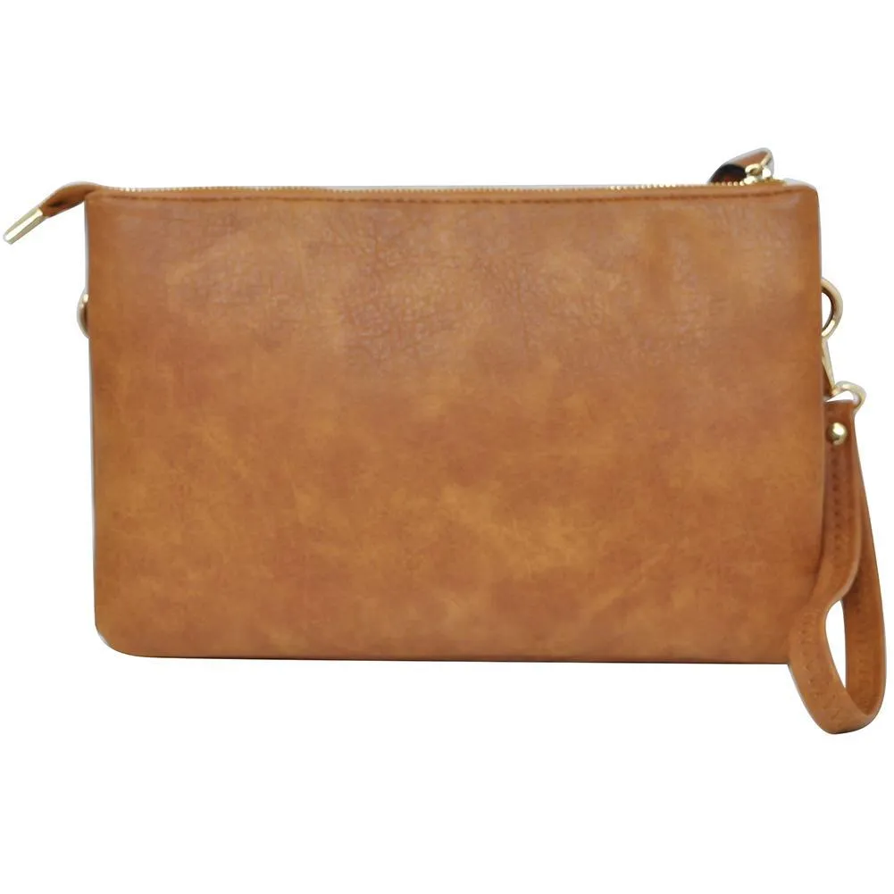 Light Brown NGIL Faux Leather Push Lock Clutch/Crossbody Bag