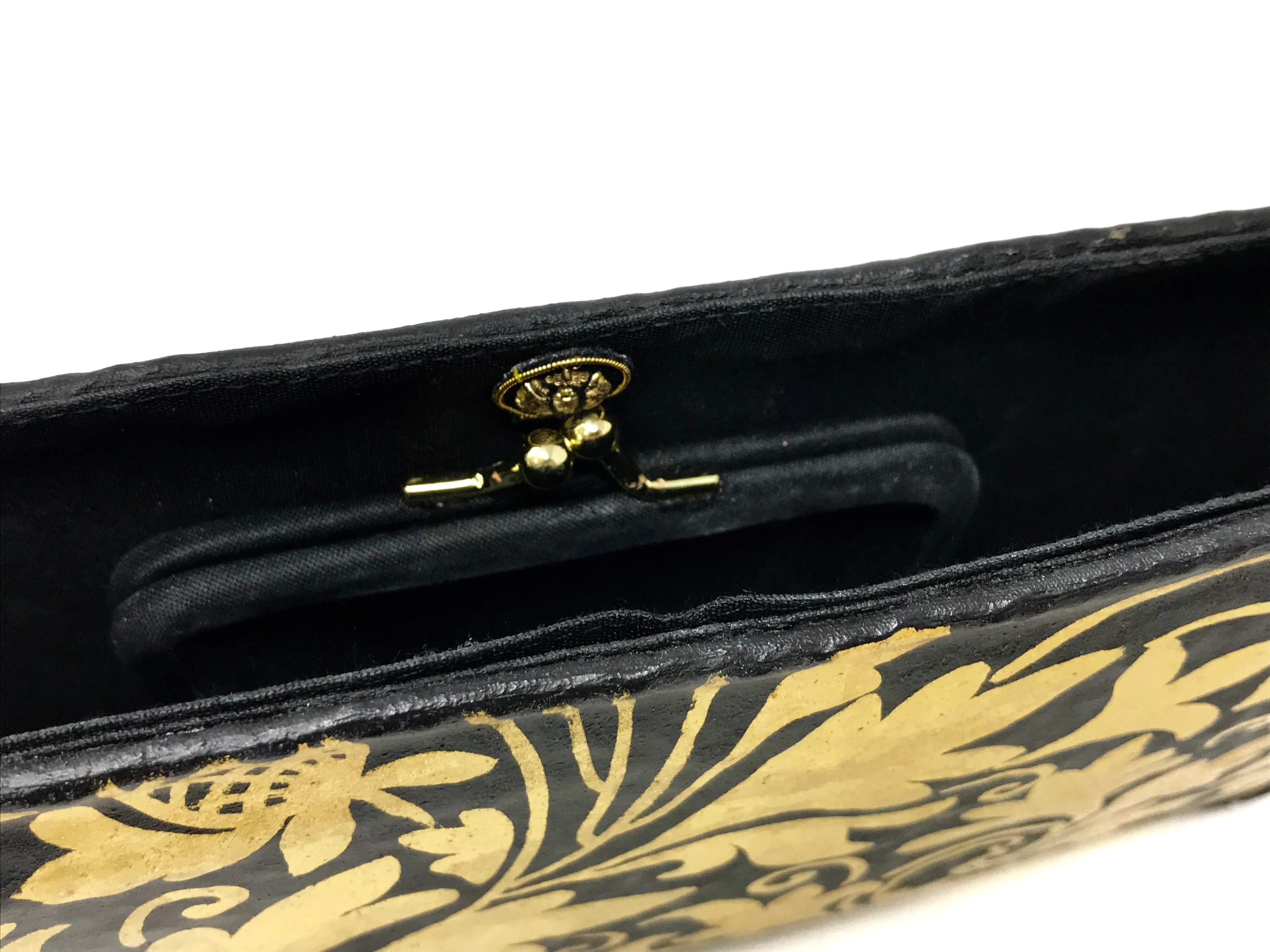 Lotus Arts de Vivre Gold Rattan Clutch Bag Hand Painted