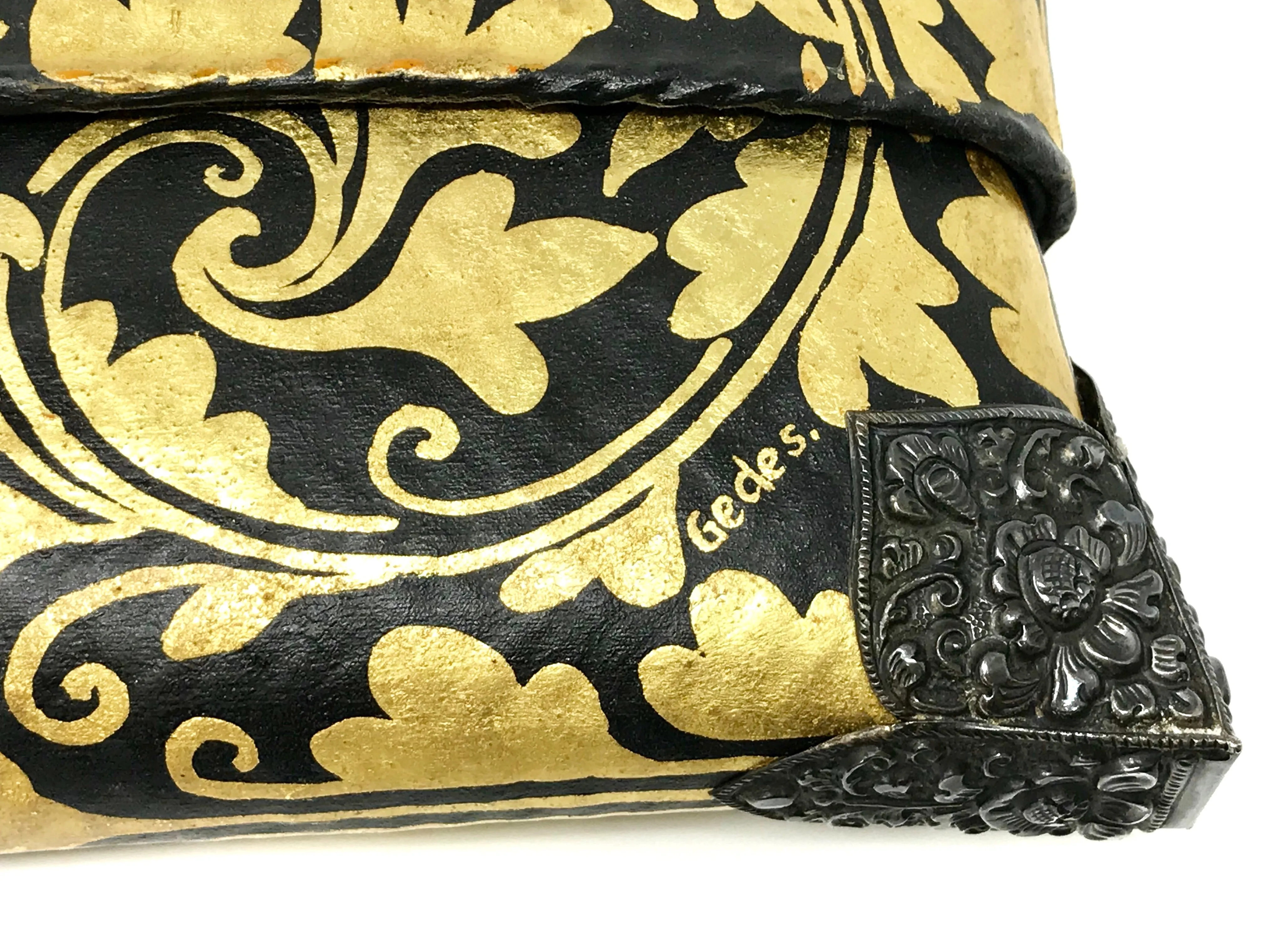 Lotus Arts de Vivre Gold Rattan Clutch Bag Hand Painted