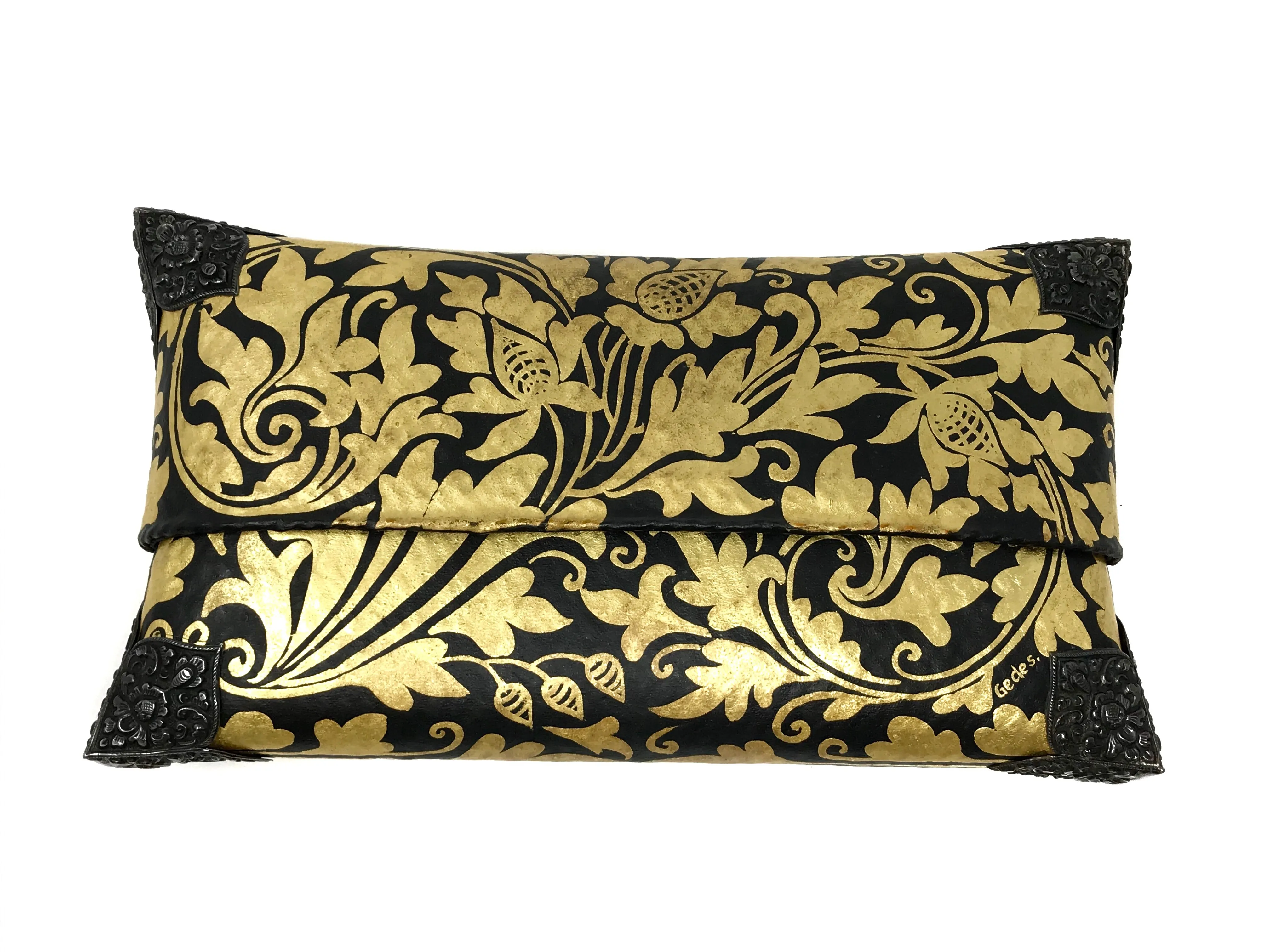 Lotus Arts de Vivre Gold Rattan Clutch Bag Hand Painted