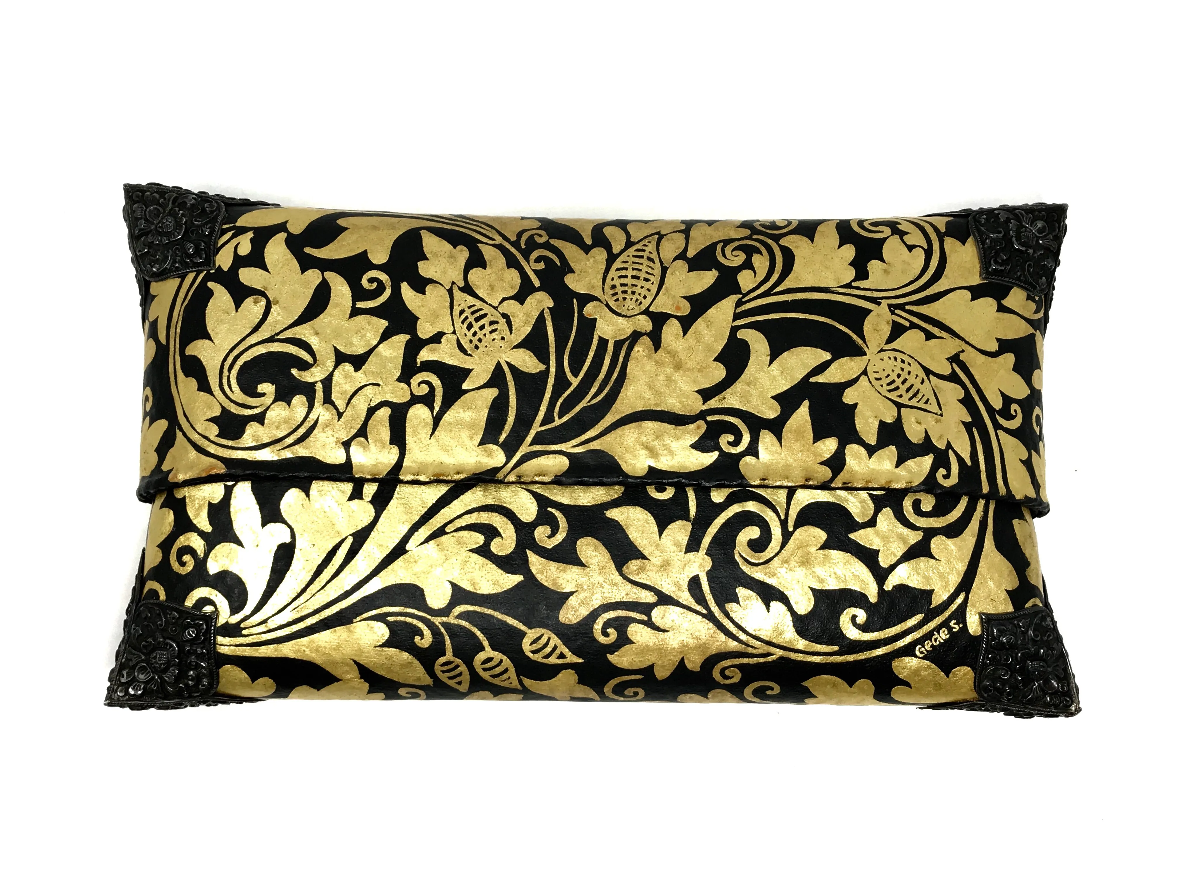 Lotus Arts de Vivre Gold Rattan Clutch Bag Hand Painted