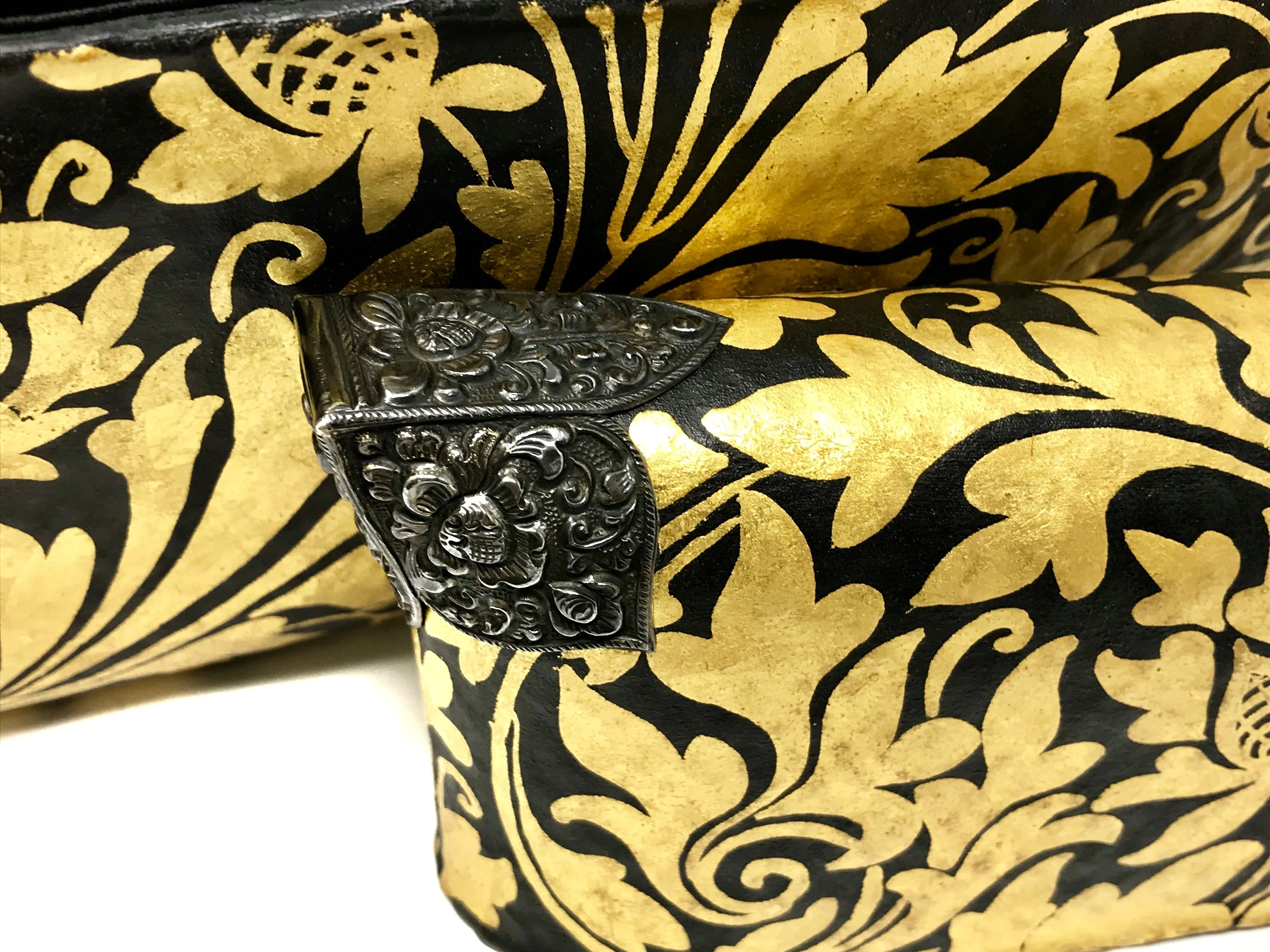 Lotus Arts de Vivre Gold Rattan Clutch Bag Hand Painted