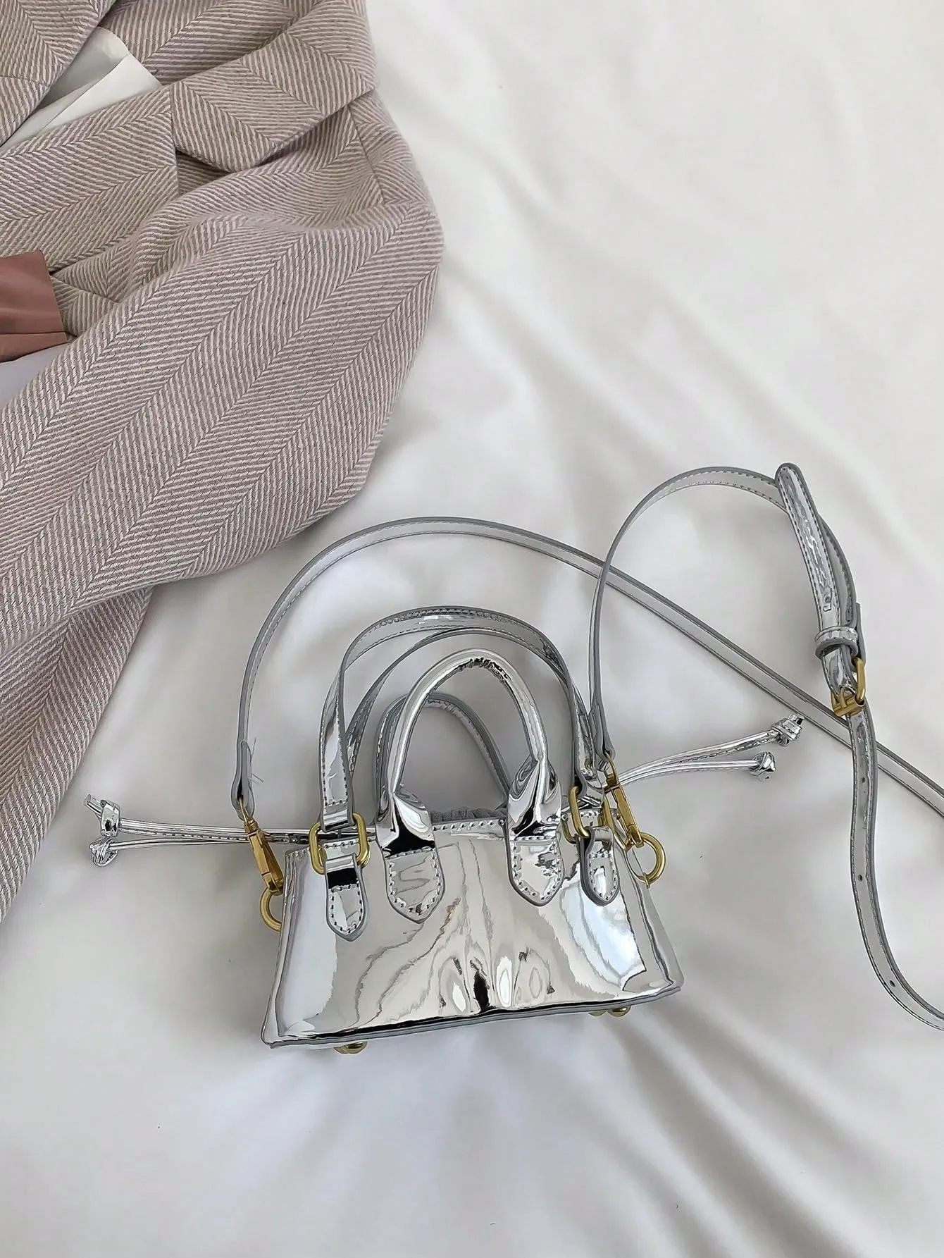 Mini Metallic Double Handle Bucket Bag