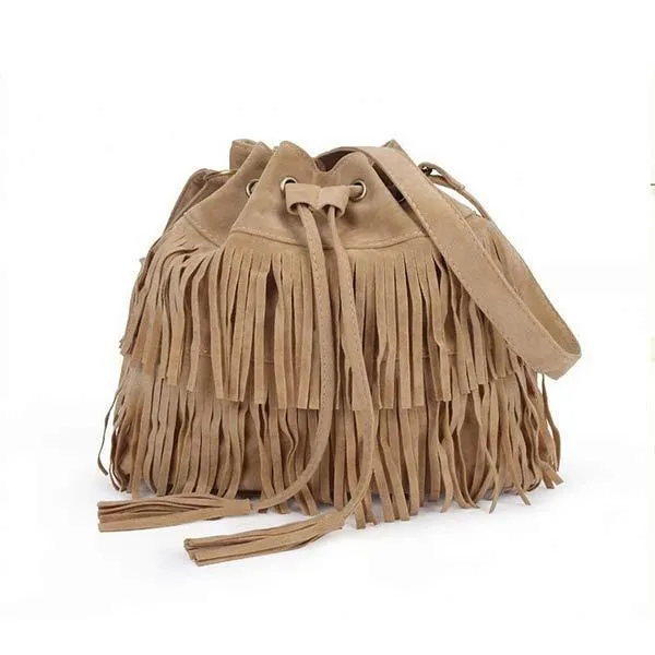 Minimalist Suede Tassel Bucket Bag 79127326C