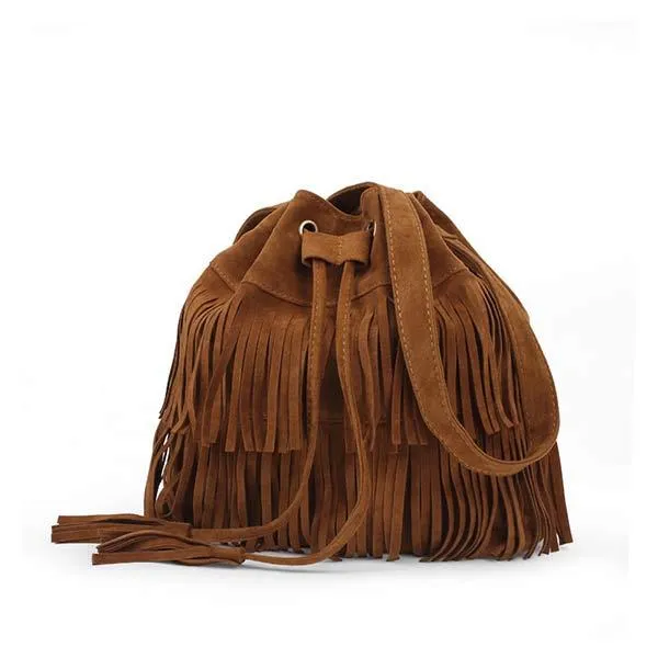 Minimalist Suede Tassel Bucket Bag 79127326C