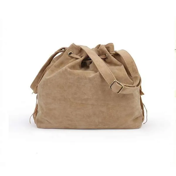 Minimalist Suede Tassel Bucket Bag 79127326C