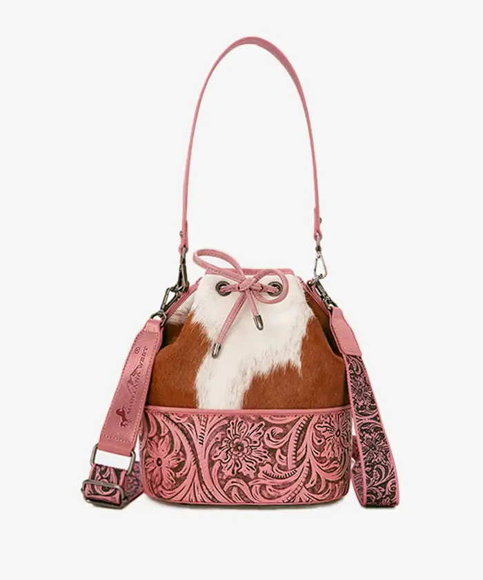 Montana West Cowhide Tooled Bucket Bag