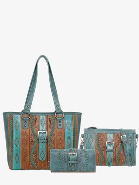 Montana West Embossed Geometric Aztec Handbag Set