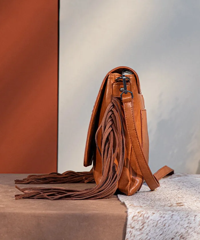 Montana West Tooled Fringe Flap Crossbody Purse