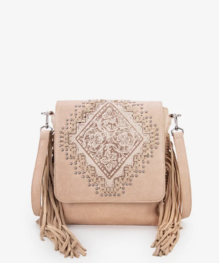 Montana West Tooled Fringe Flap Crossbody Purse