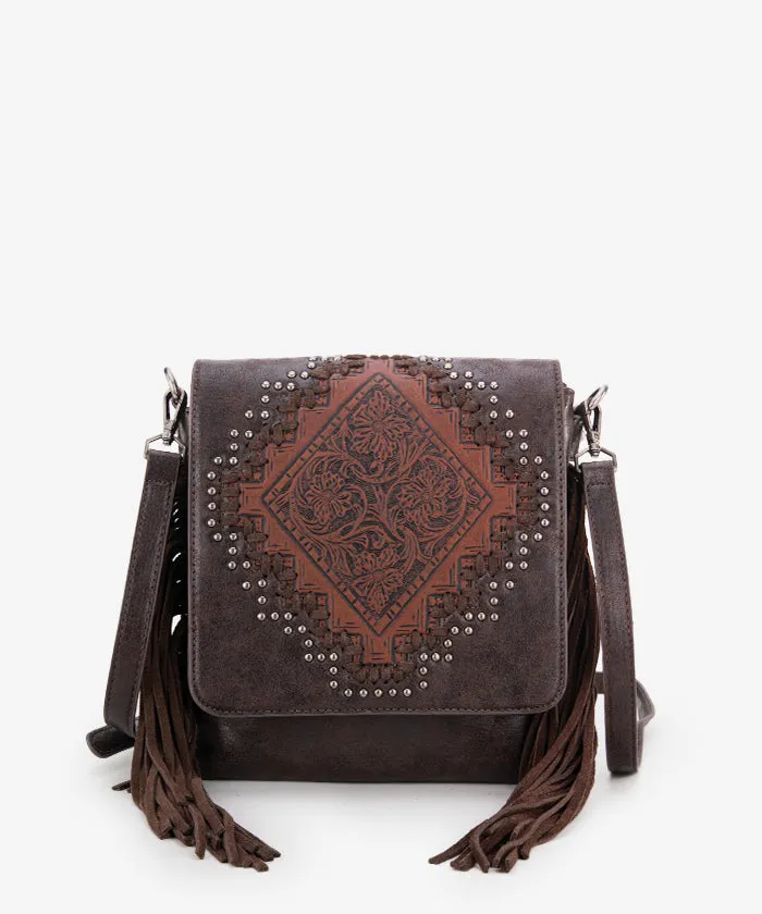 Montana West Tooled Fringe Flap Crossbody Purse