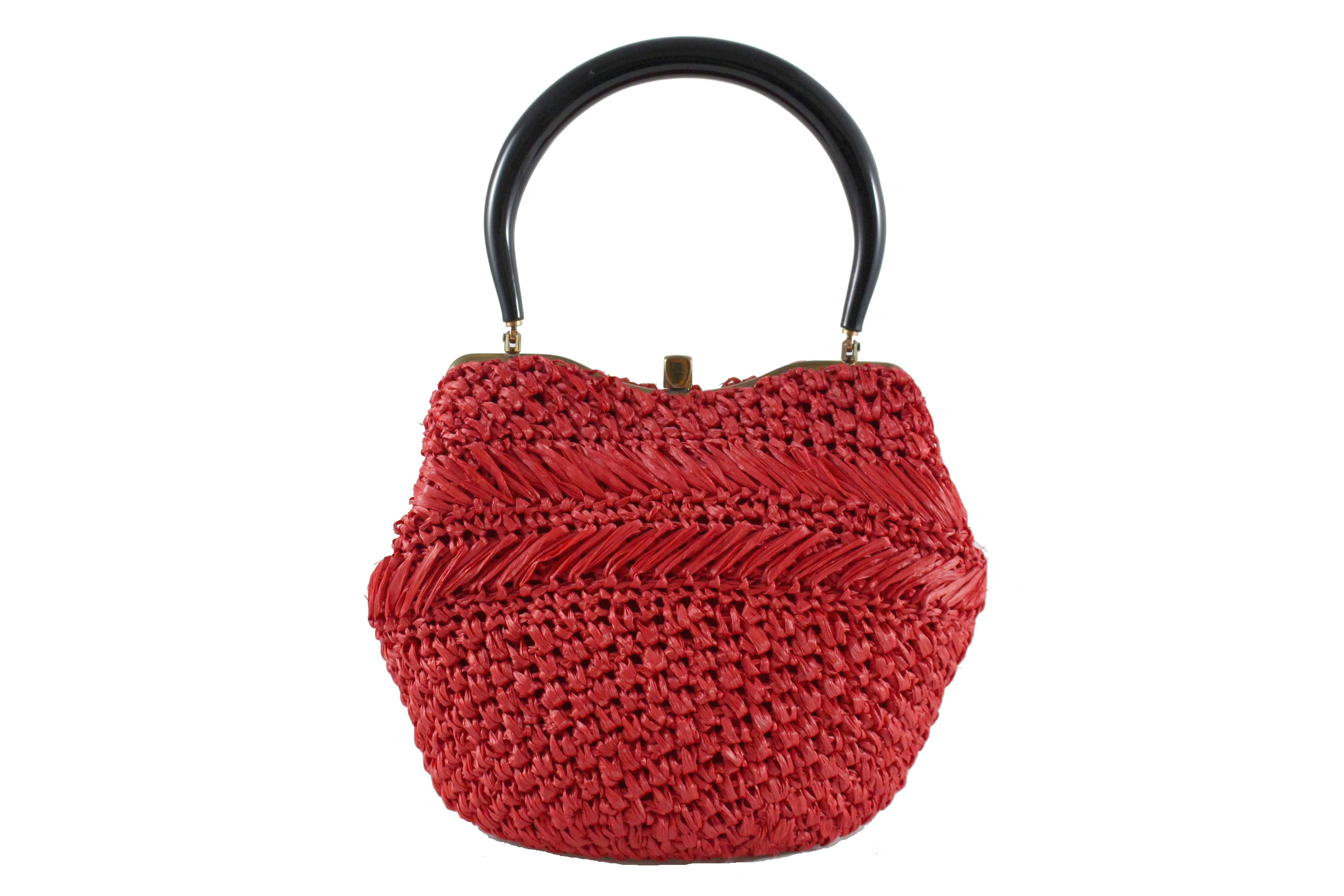 MORRIS MOSKOWITZ red raffia handbag with lucite handle