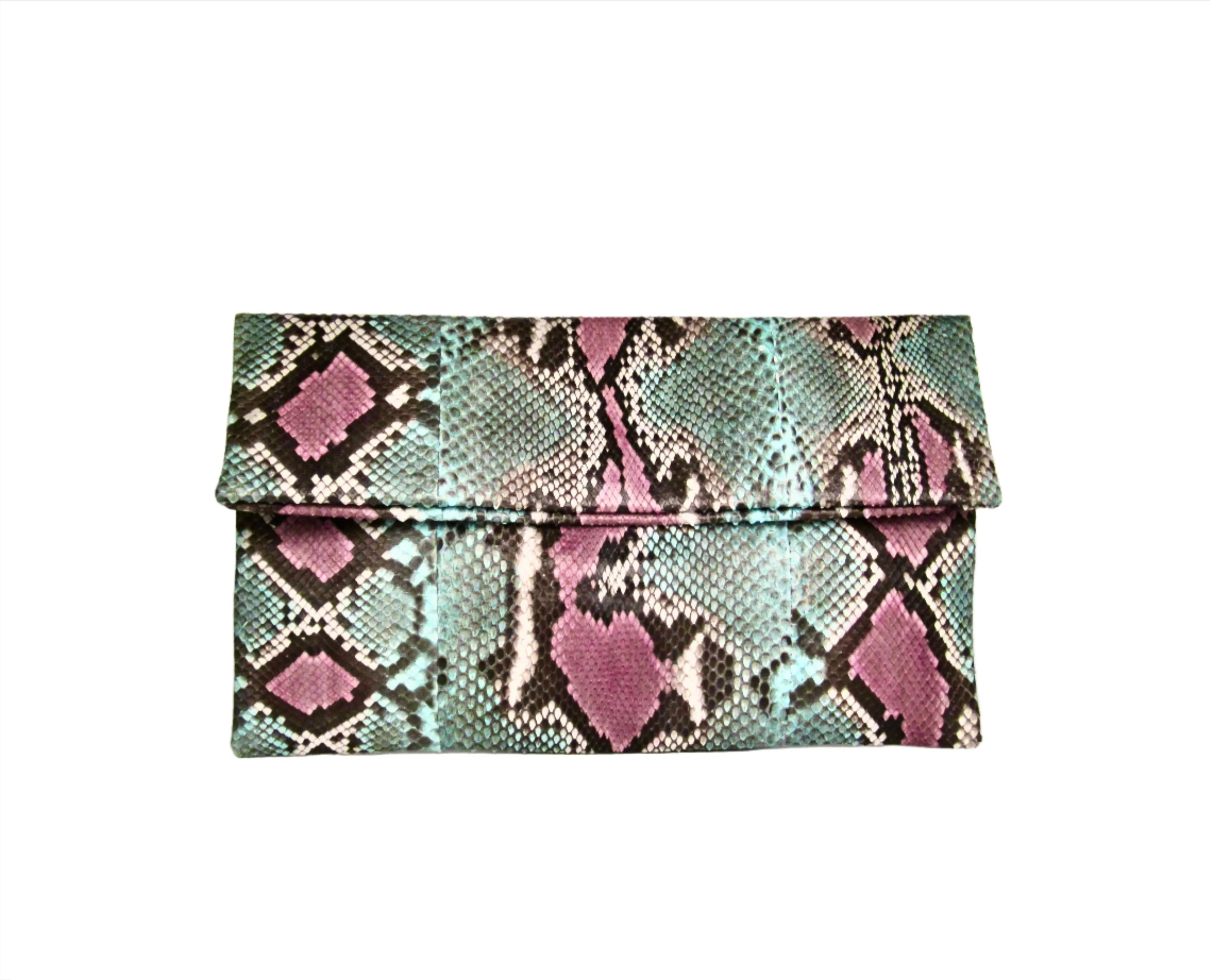 Multicolor Blue Purple Leather Clutch Bag