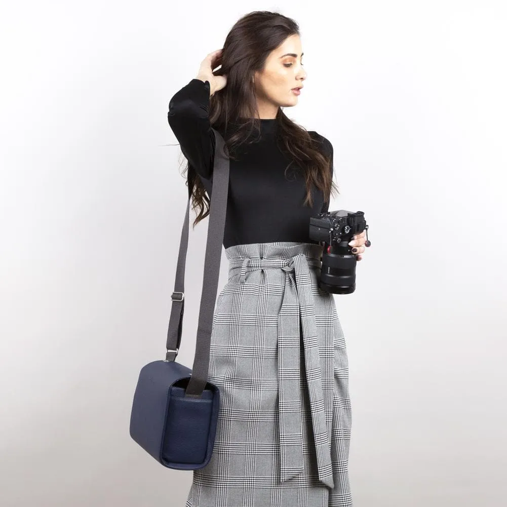 Navy Blue Binalpath Vegan Leather Camera Shoulder Bag - Savannah