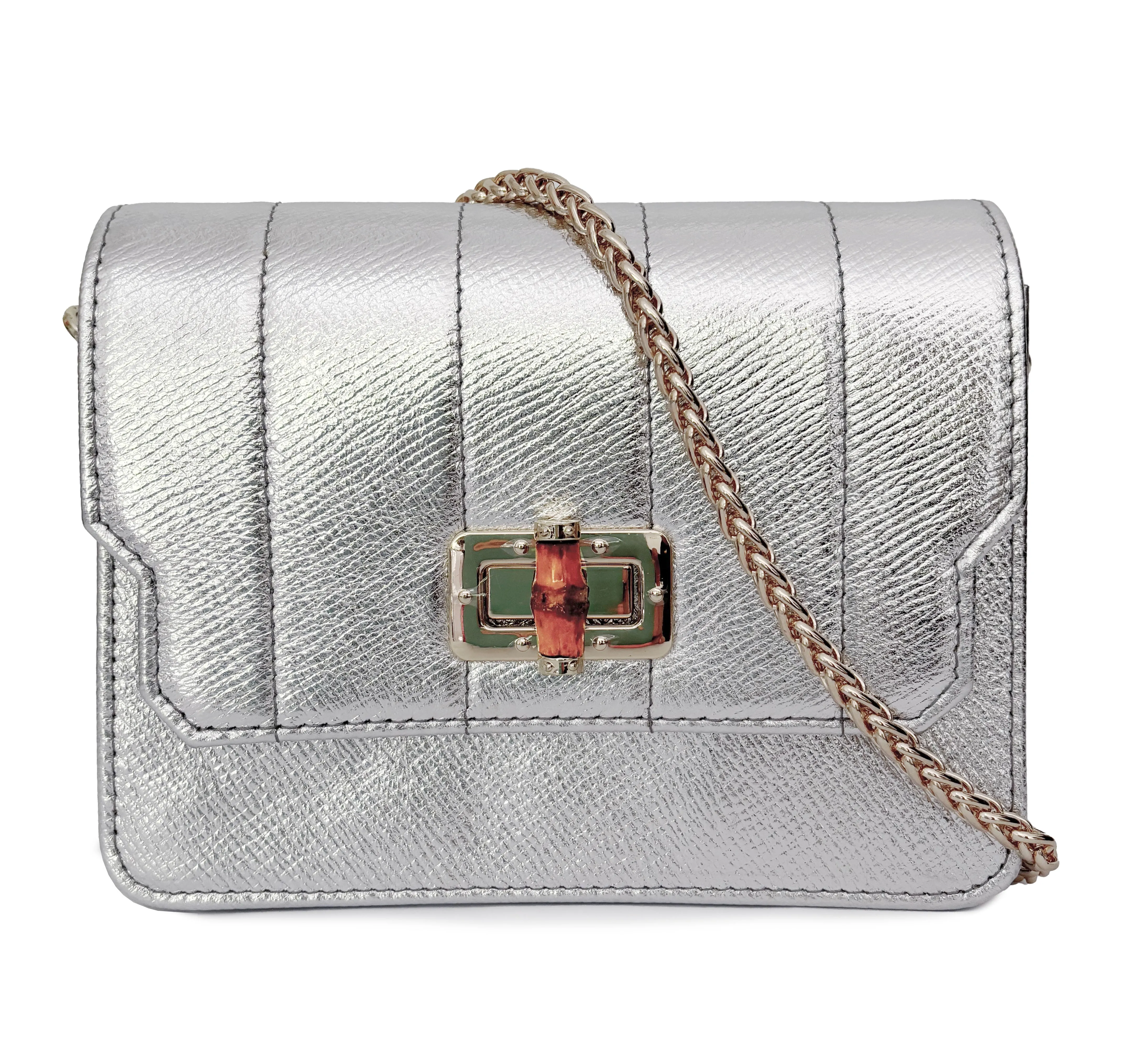 Otis Quilted Bamboo lock Shoulder Bag - Silver