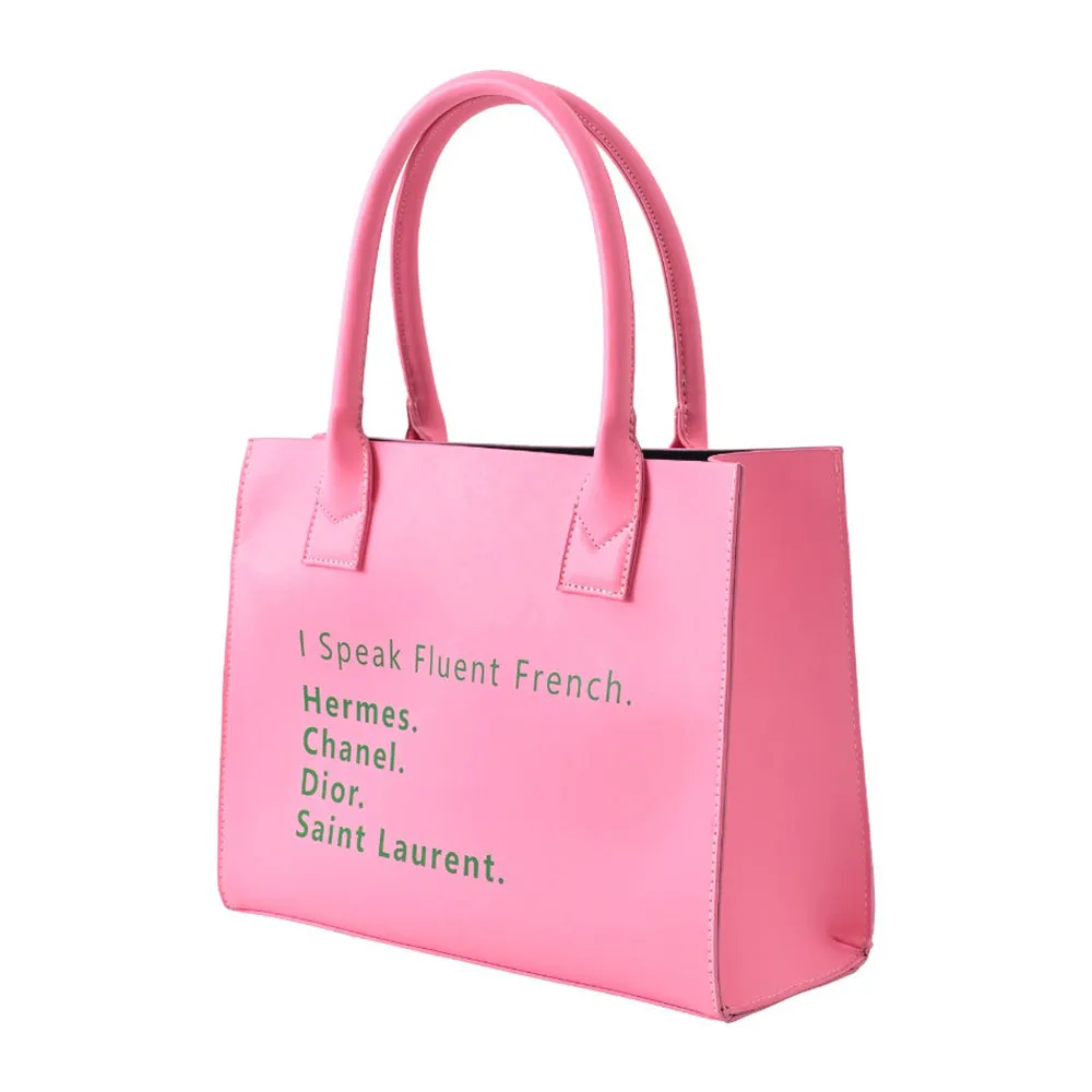 Pink and Green I Speak Fluent French Message Tote Bag Shoulder Bag