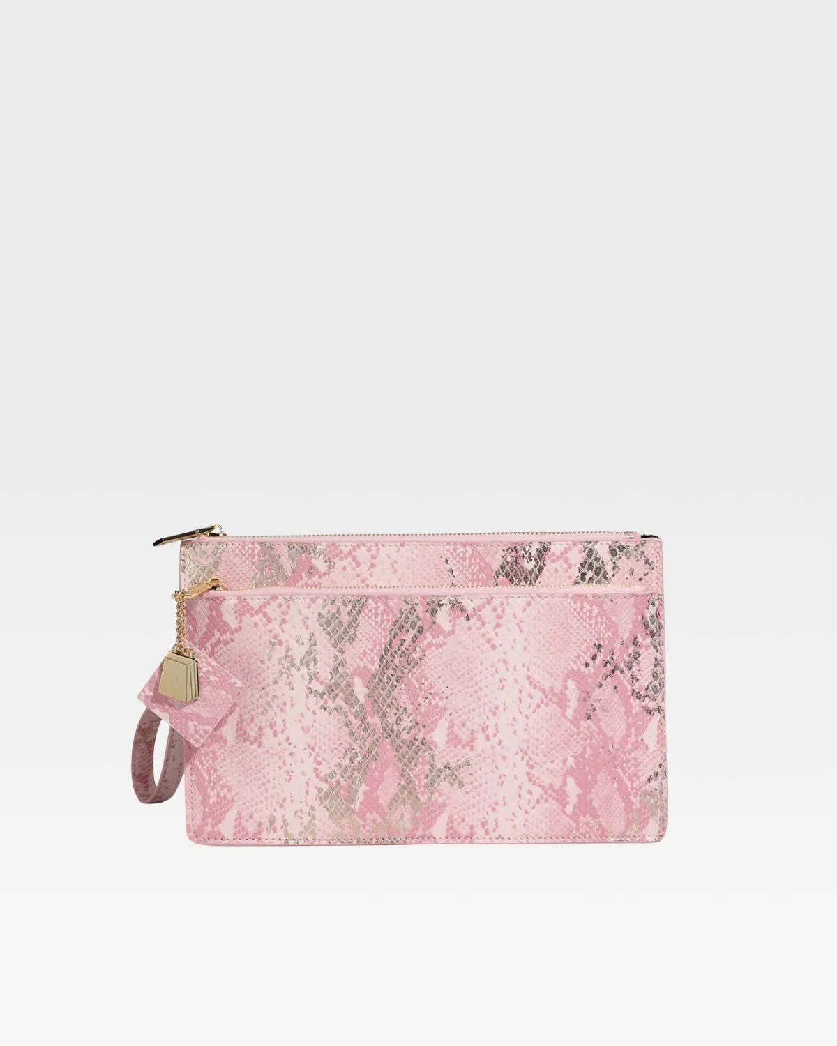 Pink Faux Python Clutch Handbag