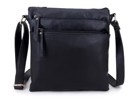 PLAIN BLACK MULTI COMPARTMENT CROSS BODY SHOULDER BAG