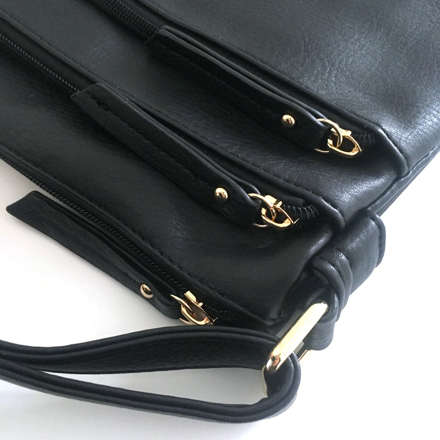 PLAIN BLACK MULTI COMPARTMENT CROSS BODY SHOULDER BAG