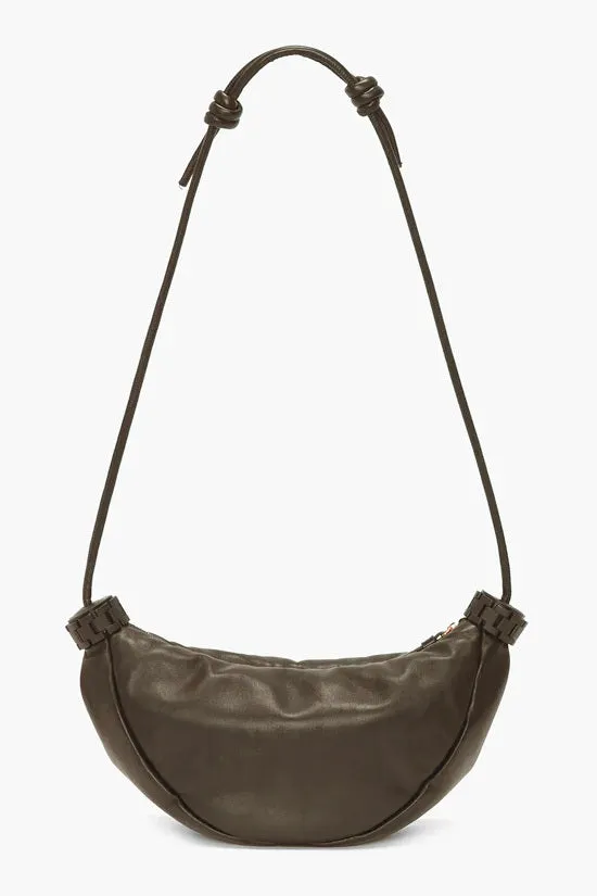 Puffy Half Moon Shoulder Bag In Khaki Leather