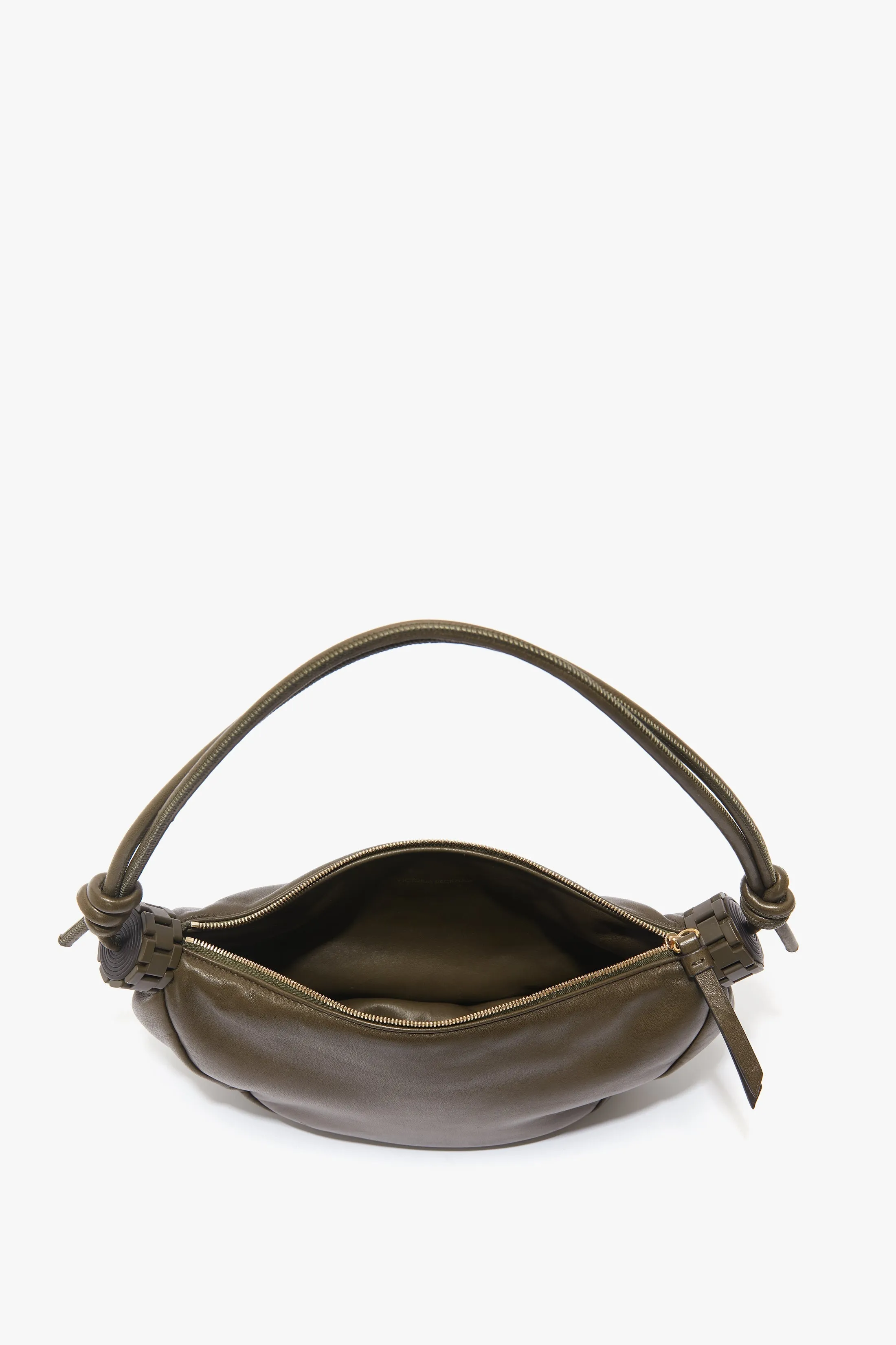 Puffy Half Moon Shoulder Bag In Khaki Leather