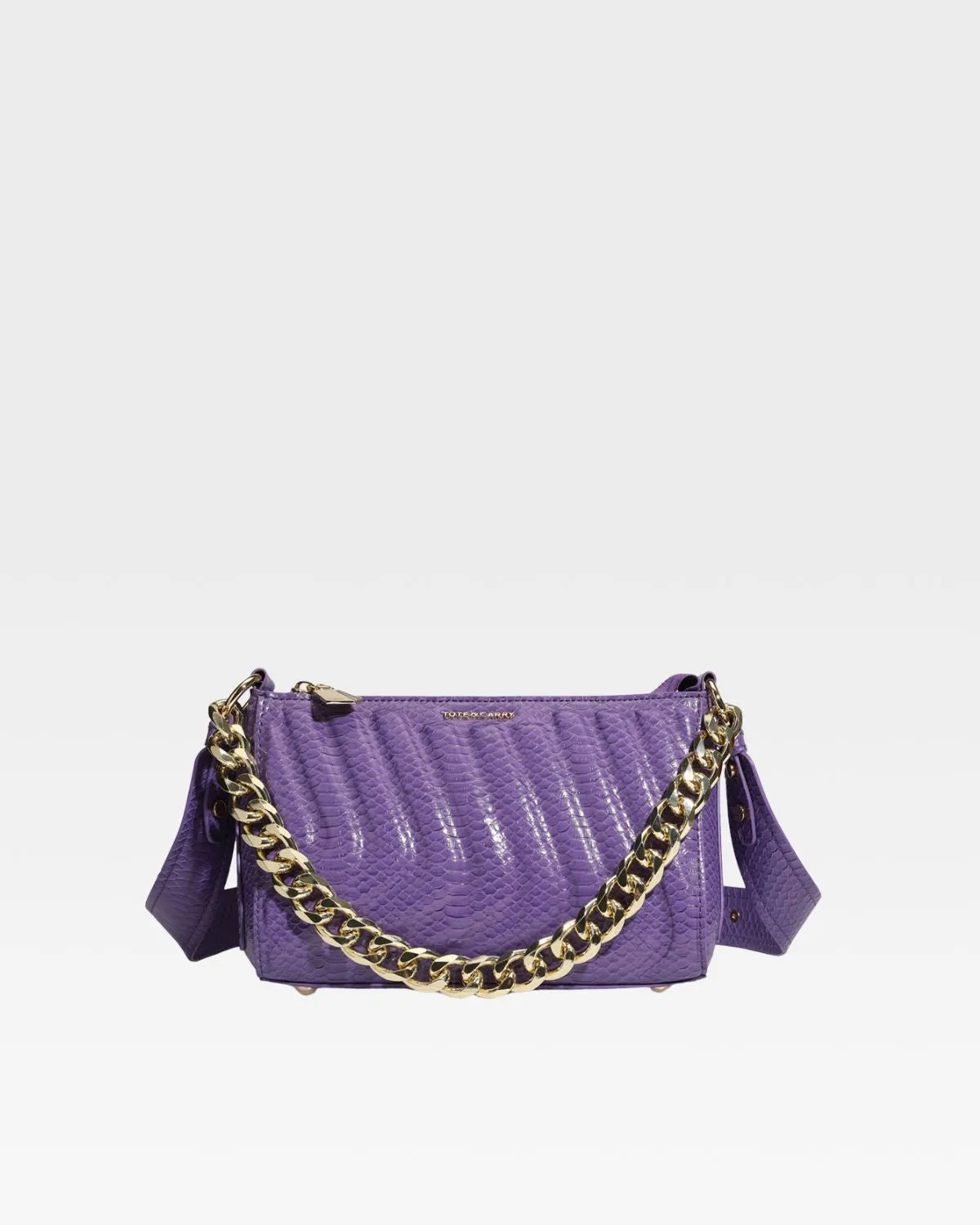 Purple Faux Python Shoulder Bag