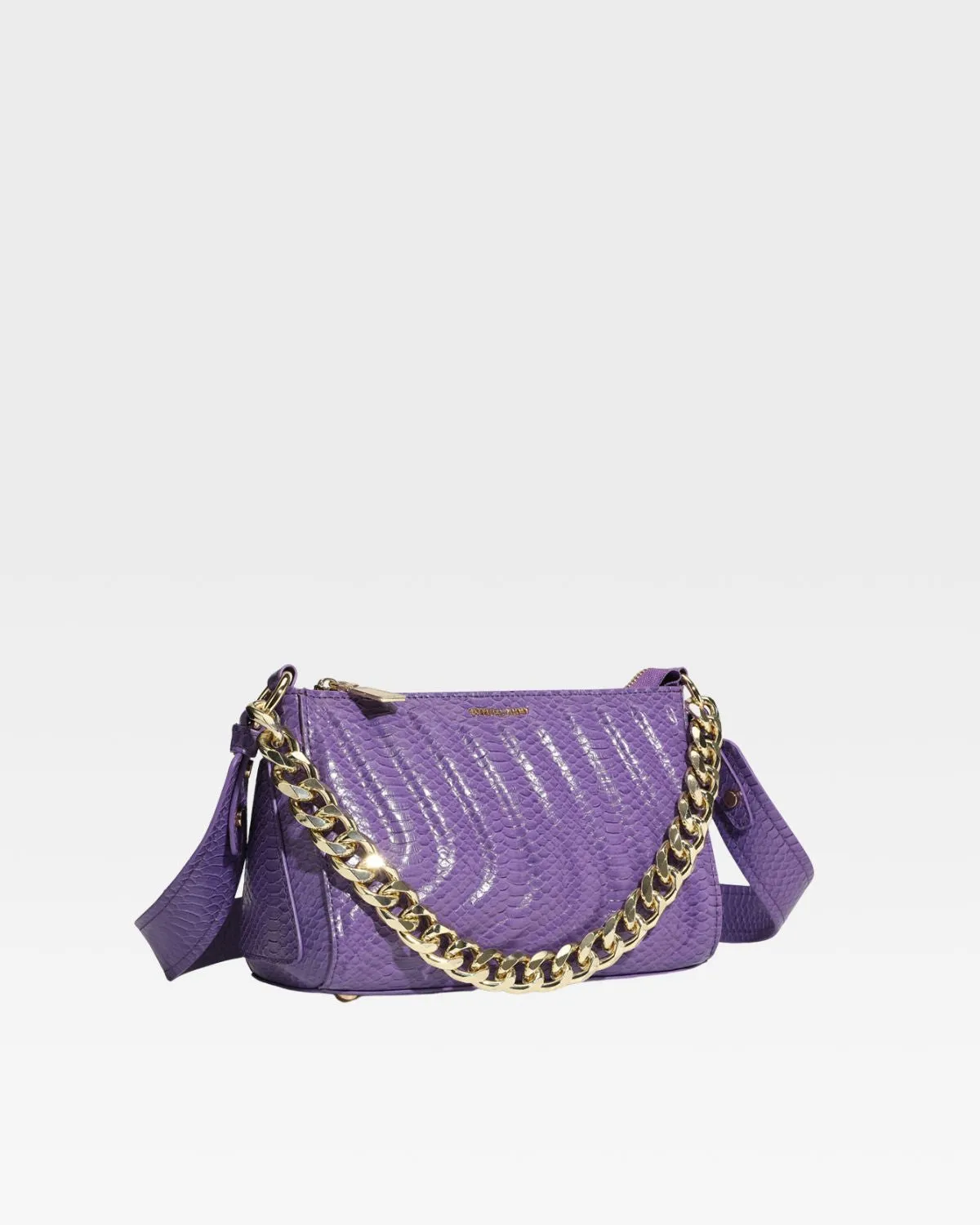 Purple Faux Python Shoulder Bag