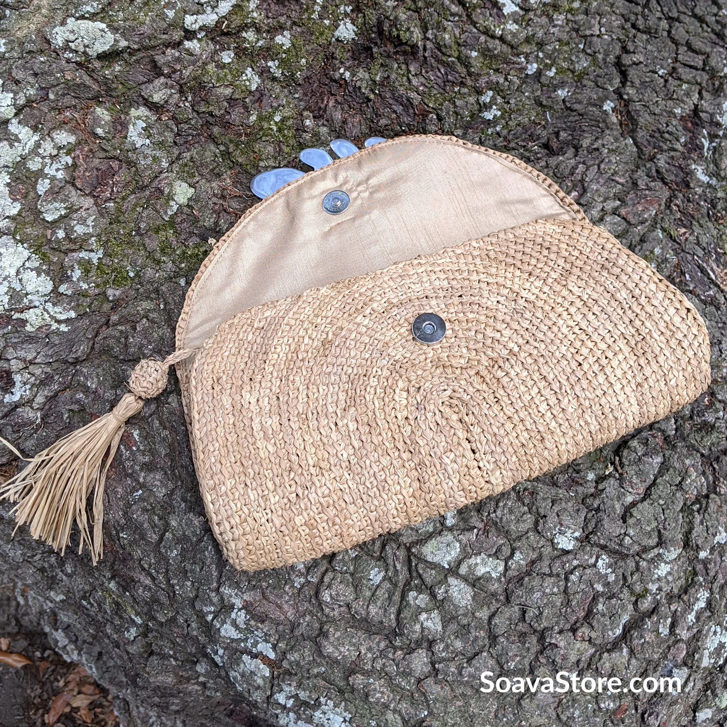 Raffia Straw Clutch Bag (Tan)