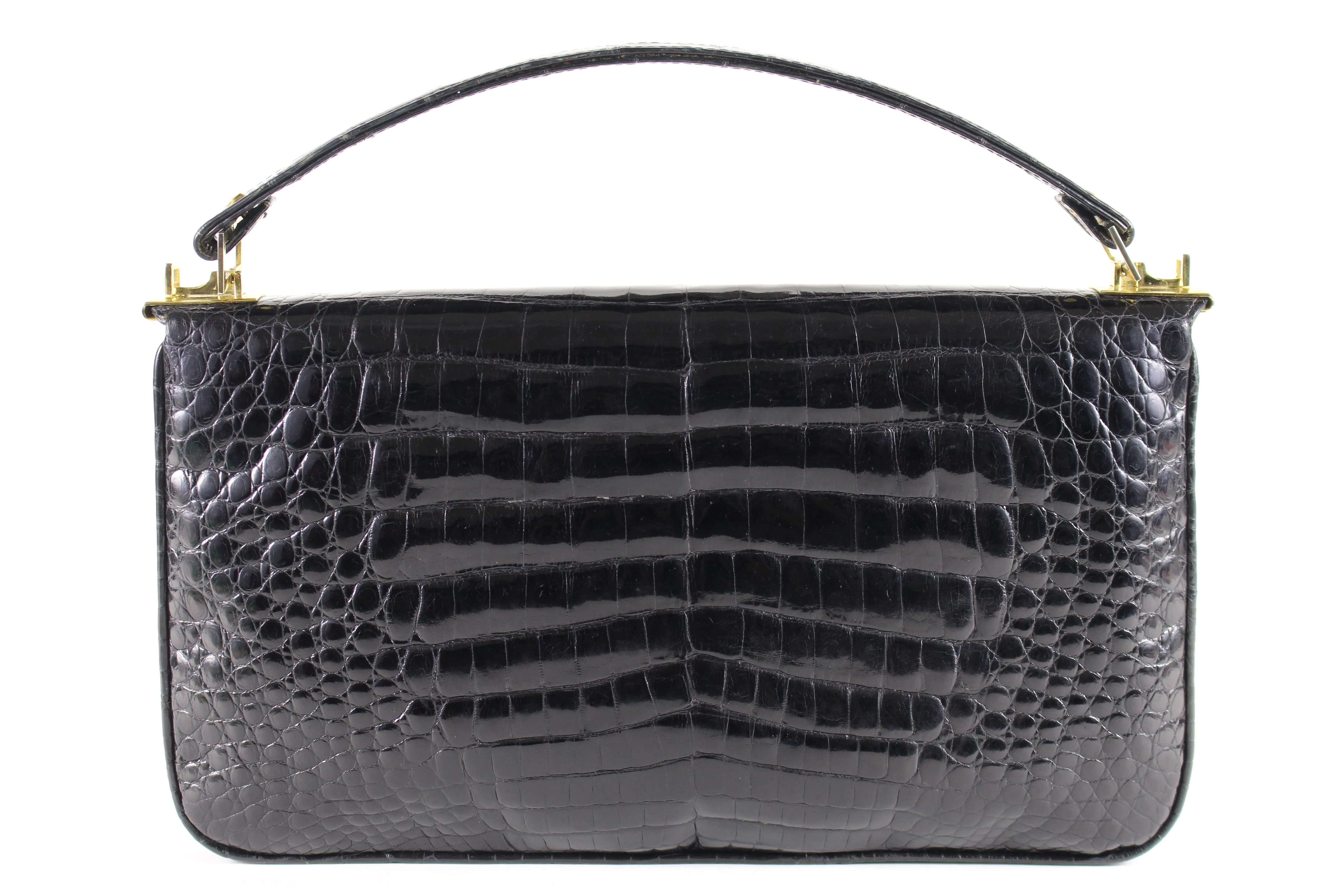 Rectangular black crocodile skin handbag