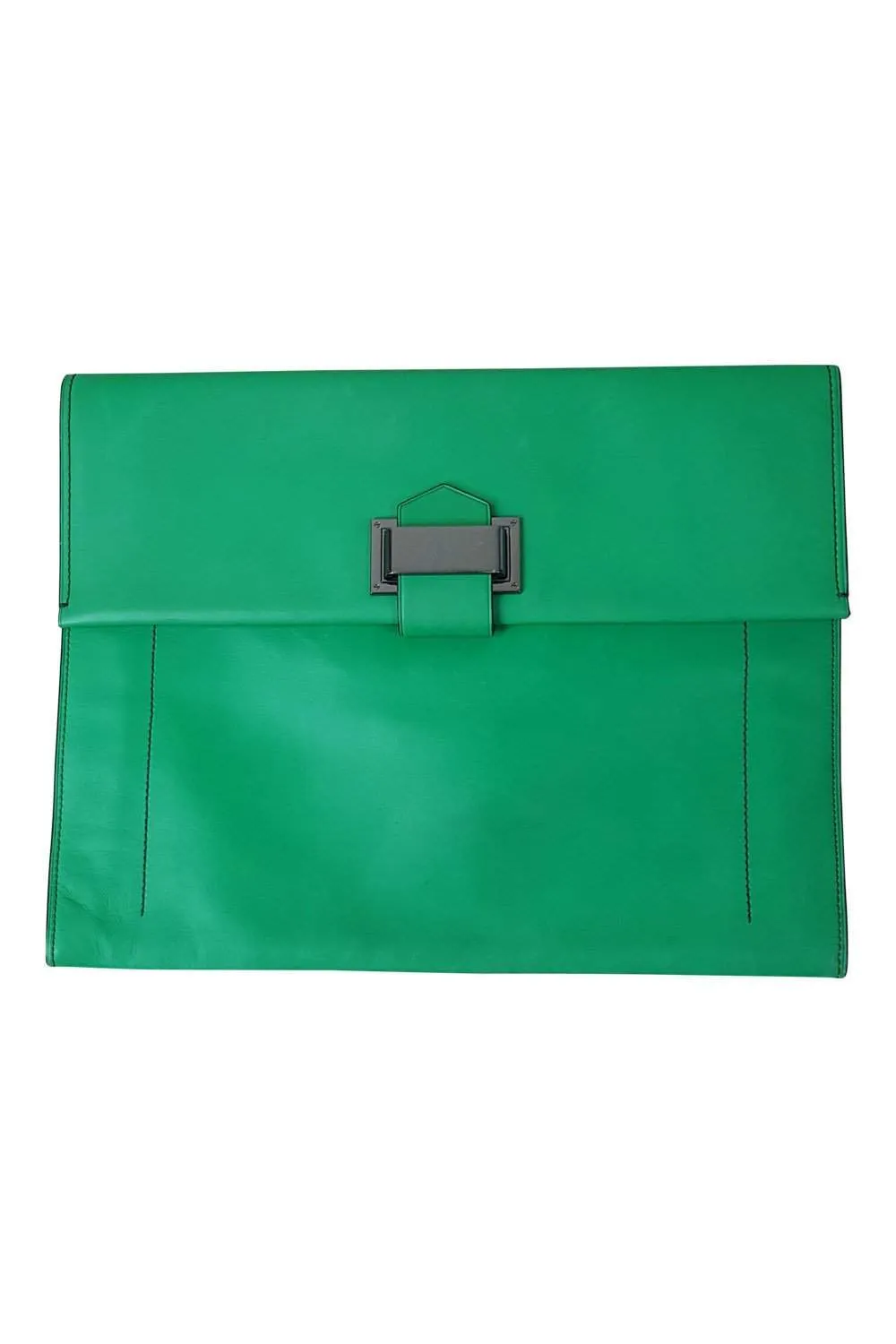 REED KRAKOFF Large Green leather Clutch Bag