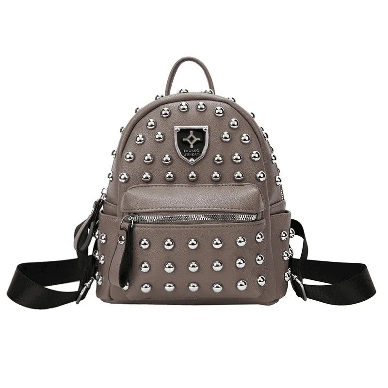 Rivet Design Solid Color Backpack Bag Purse