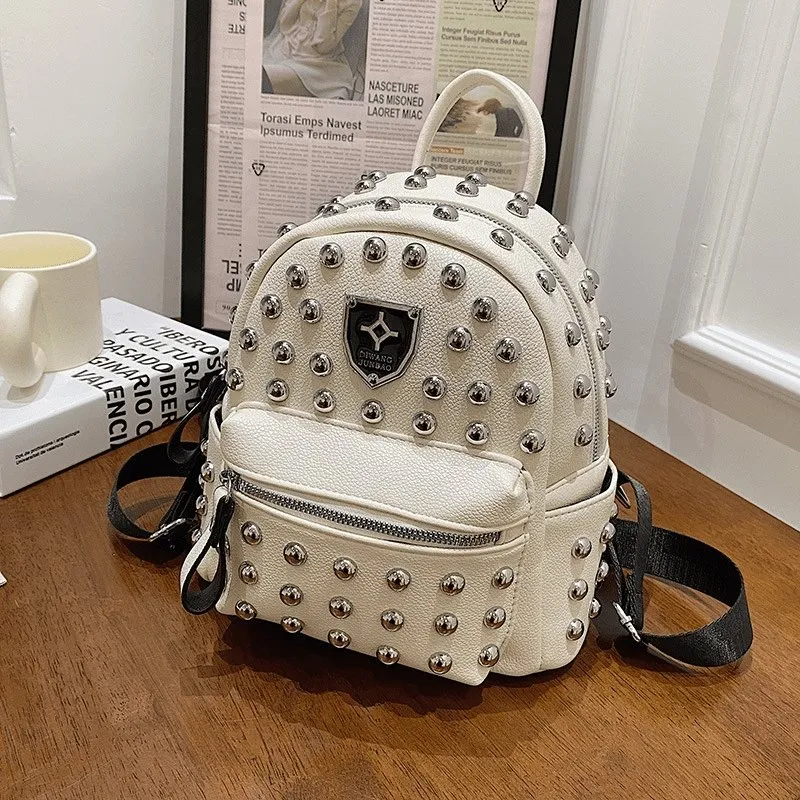 Rivet Design Solid Color Backpack Bag Purse