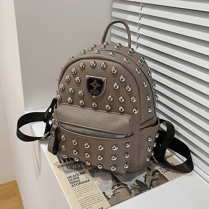 Rivet Design Solid Color Backpack Bag Purse