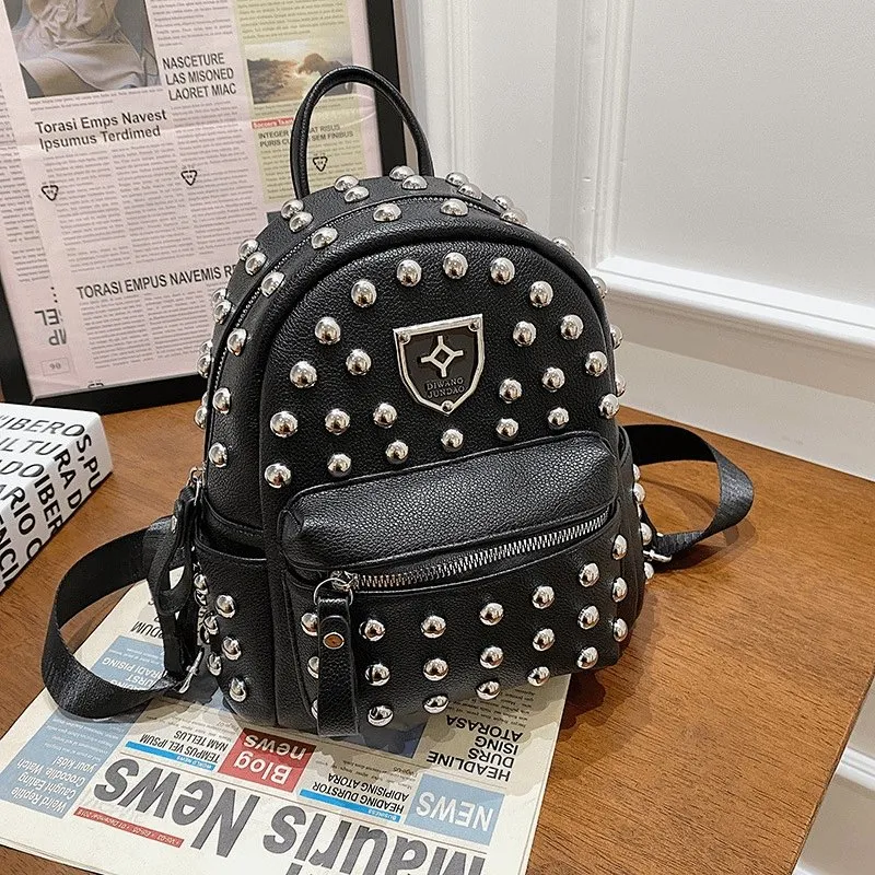 Rivet Design Solid Color Backpack Bag Purse