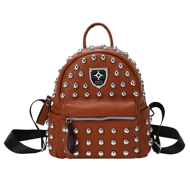 Rivet Design Solid Color Backpack Bag Purse