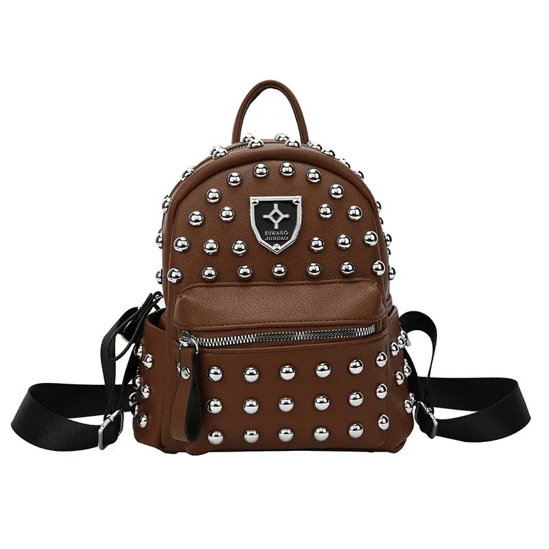 Rivet Design Solid Color Backpack Bag Purse