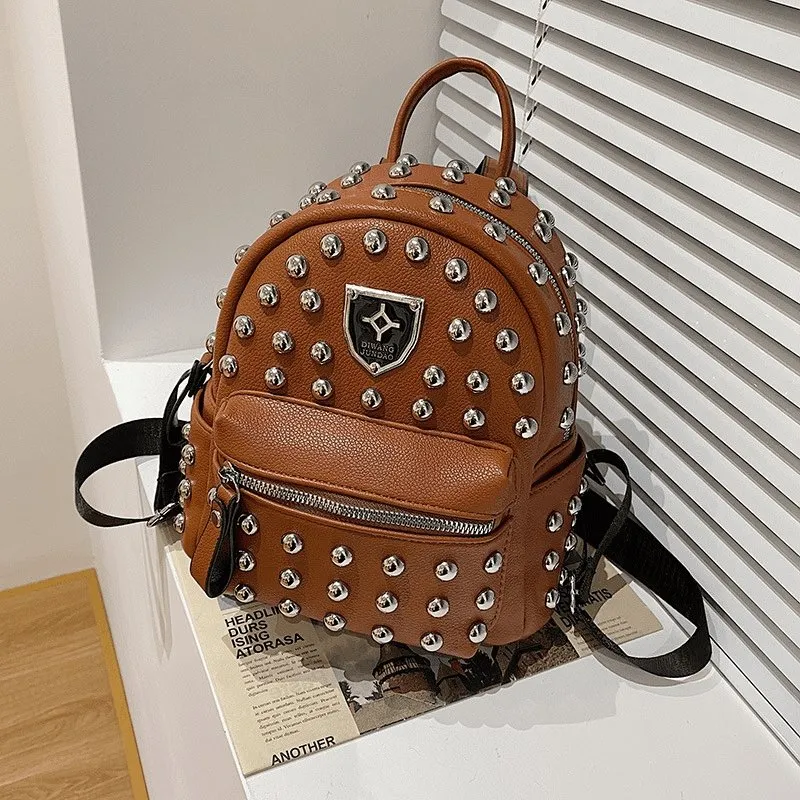 Rivet Design Solid Color Backpack Bag Purse