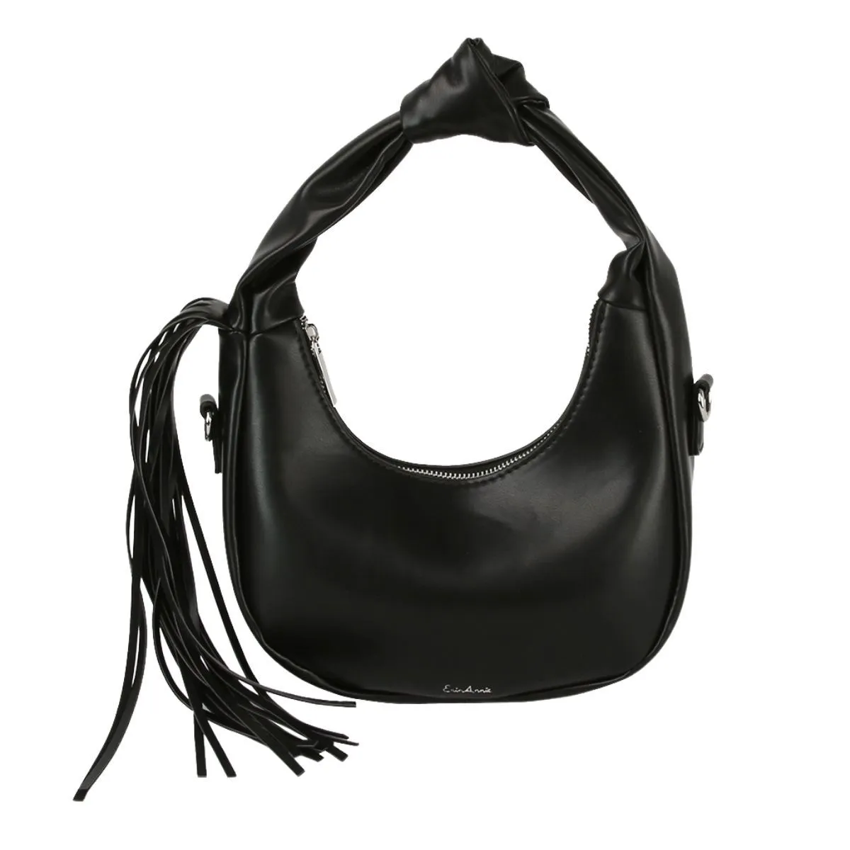 Round Fringe Shoulder Bag - Black