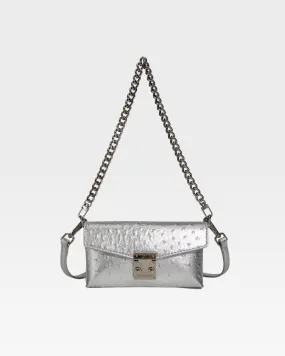 Silver Faux Ostrich Shoulder Bag