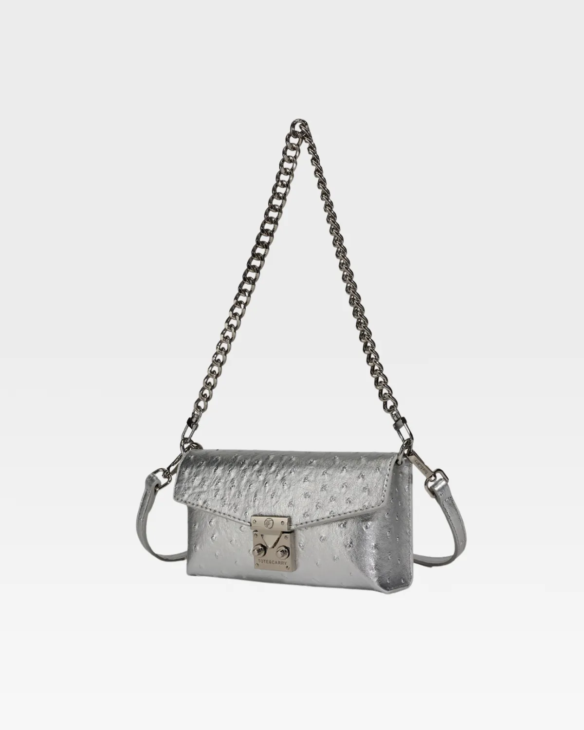 Silver Faux Ostrich Shoulder Bag