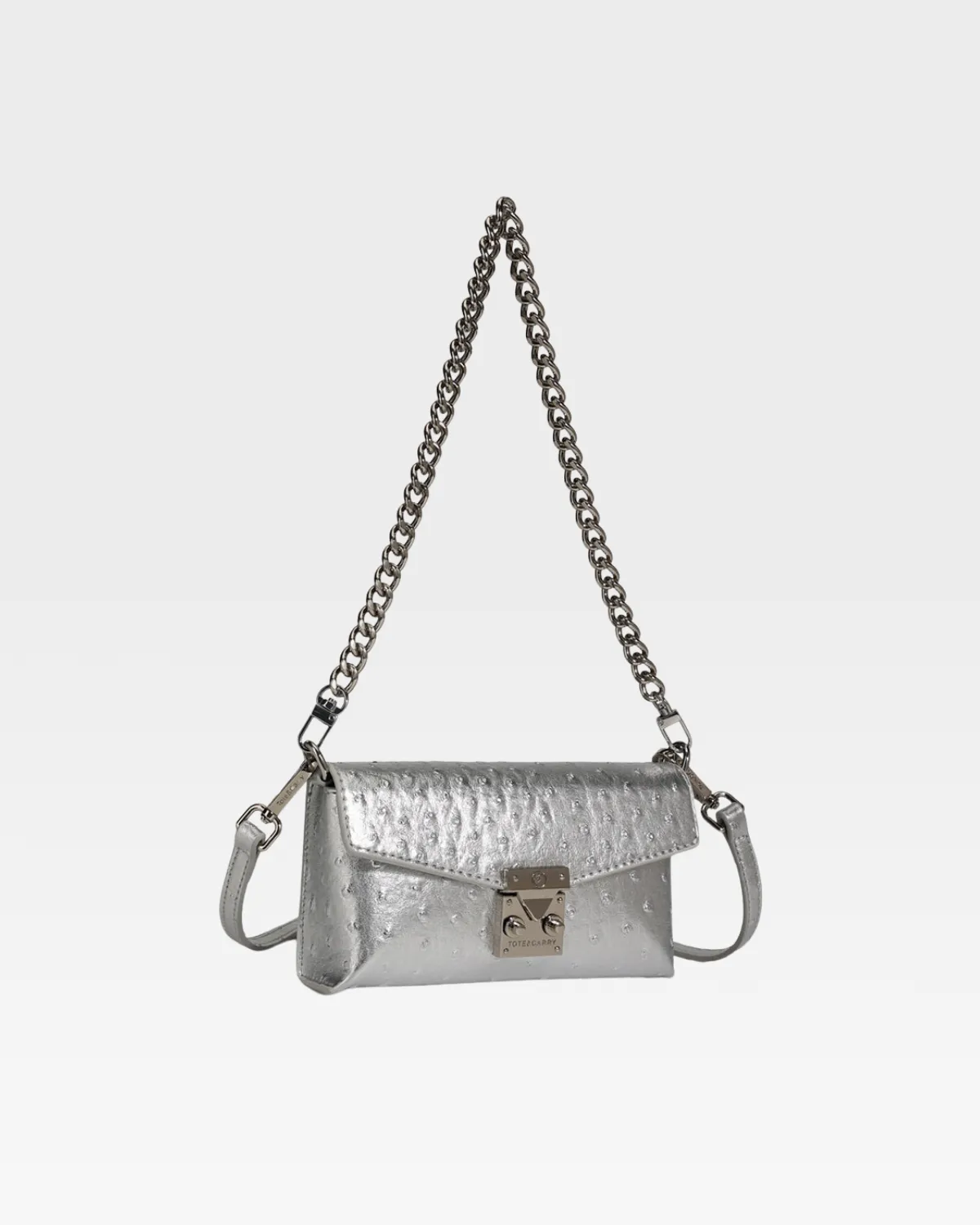 Silver Faux Ostrich Shoulder Bag