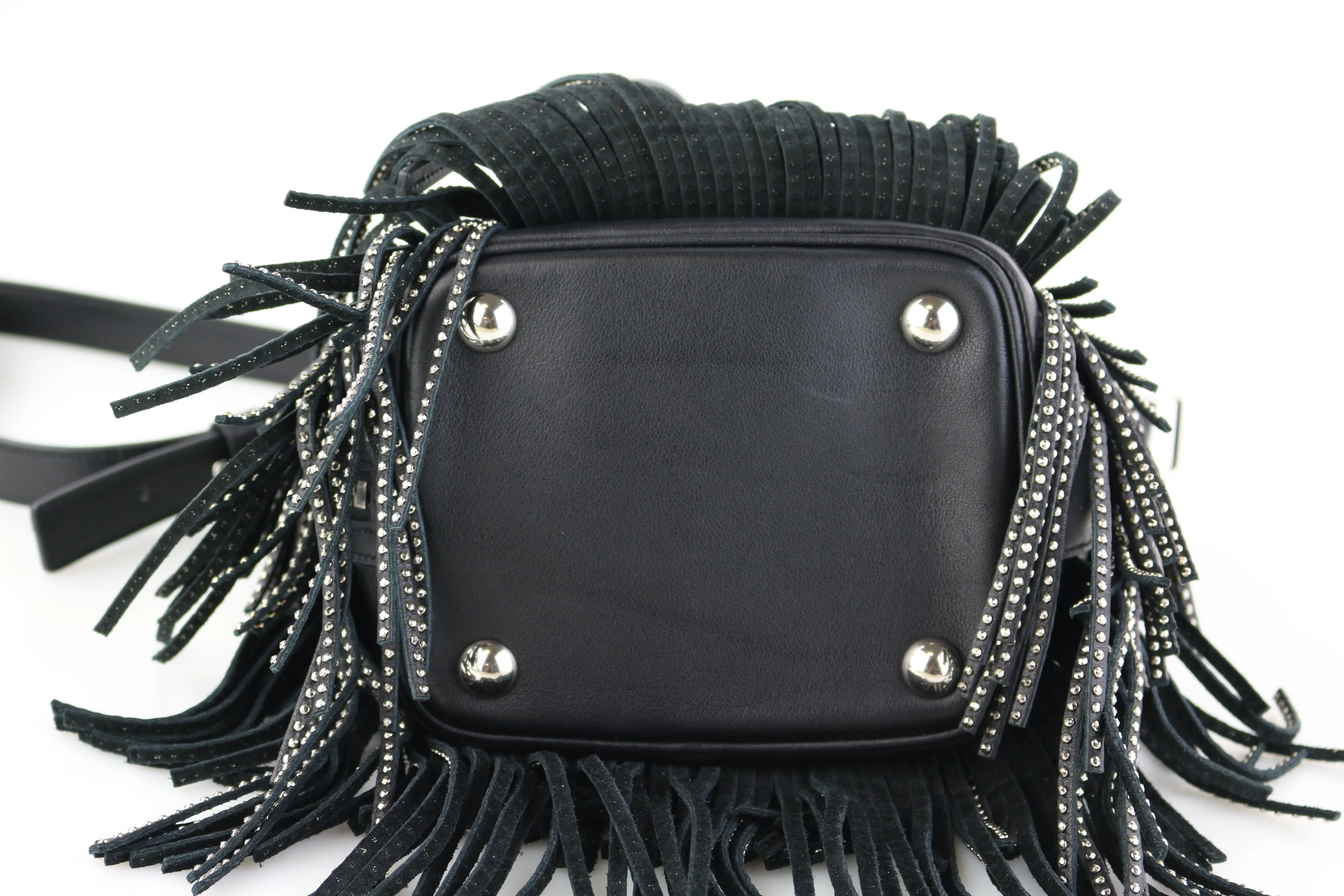 Studded Small Emmanuelle Fringe Bucket Bag