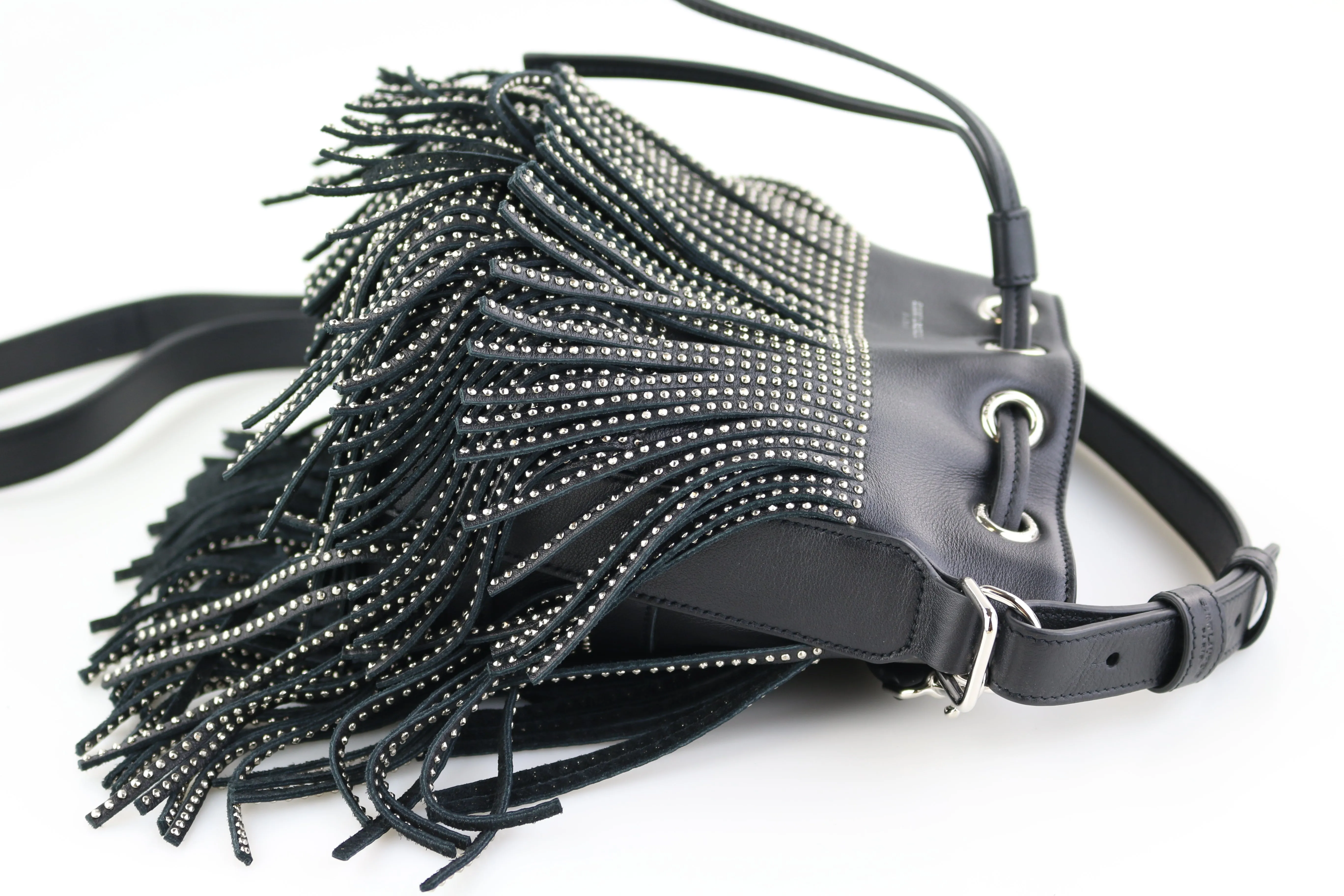 Studded Small Emmanuelle Fringe Bucket Bag