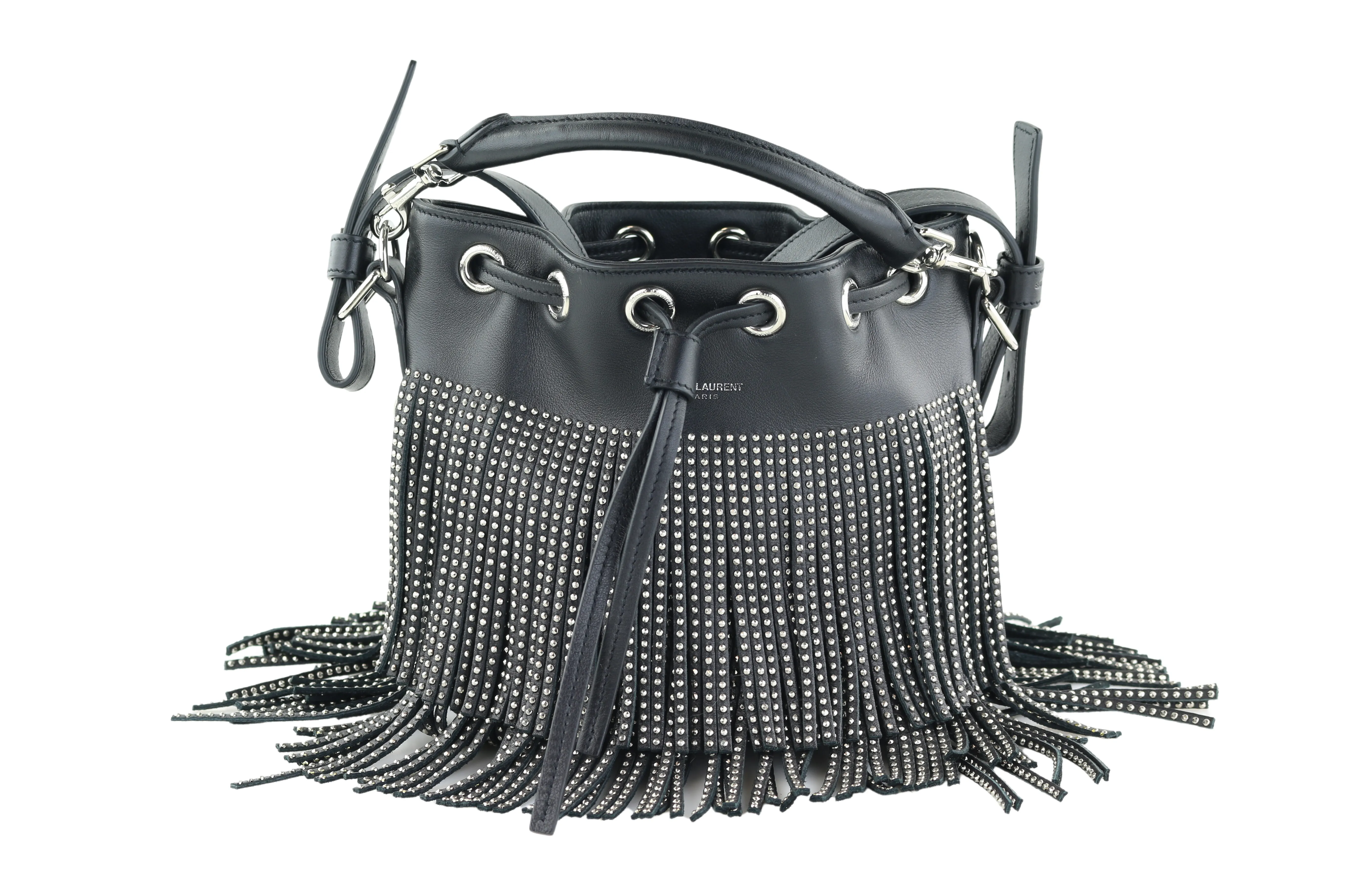 Studded Small Emmanuelle Fringe Bucket Bag