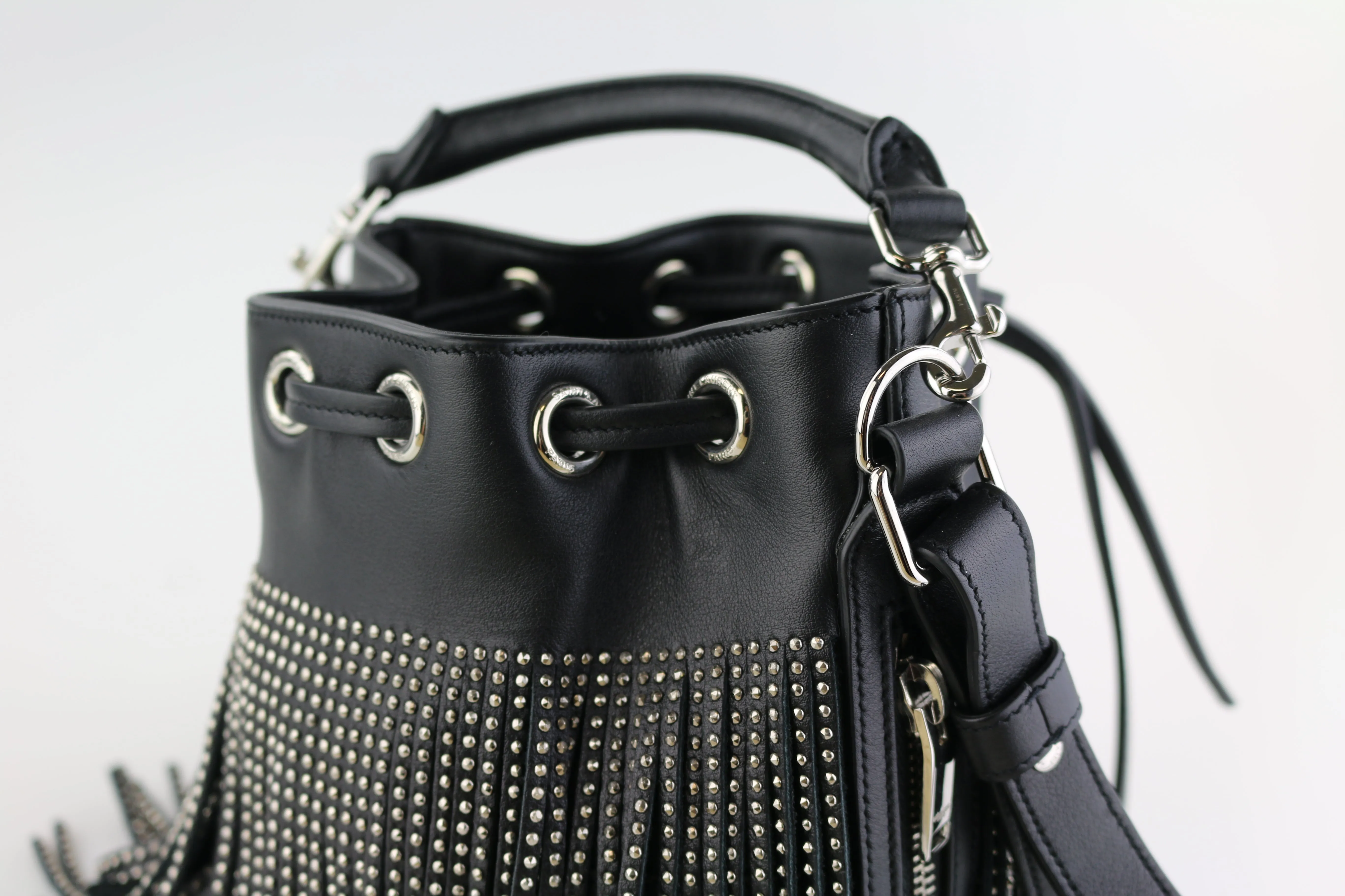 Studded Small Emmanuelle Fringe Bucket Bag